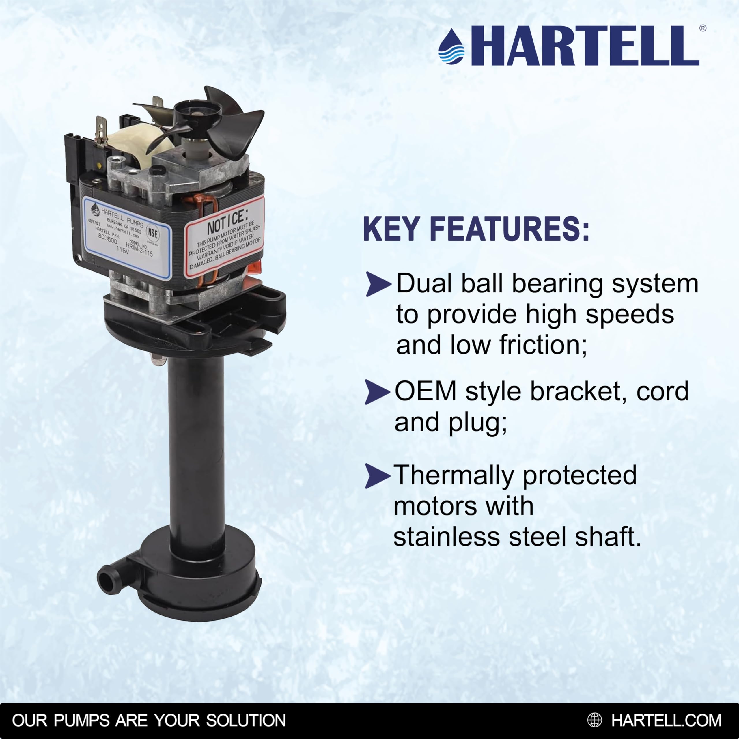 HARTELL HRIM-2-115 Replacement Ice Machine Pump - Compatible with GPP-5SC-1 & 12-2986-01 - Perfect for Commercial Ice Makers & Refrigeration Systems