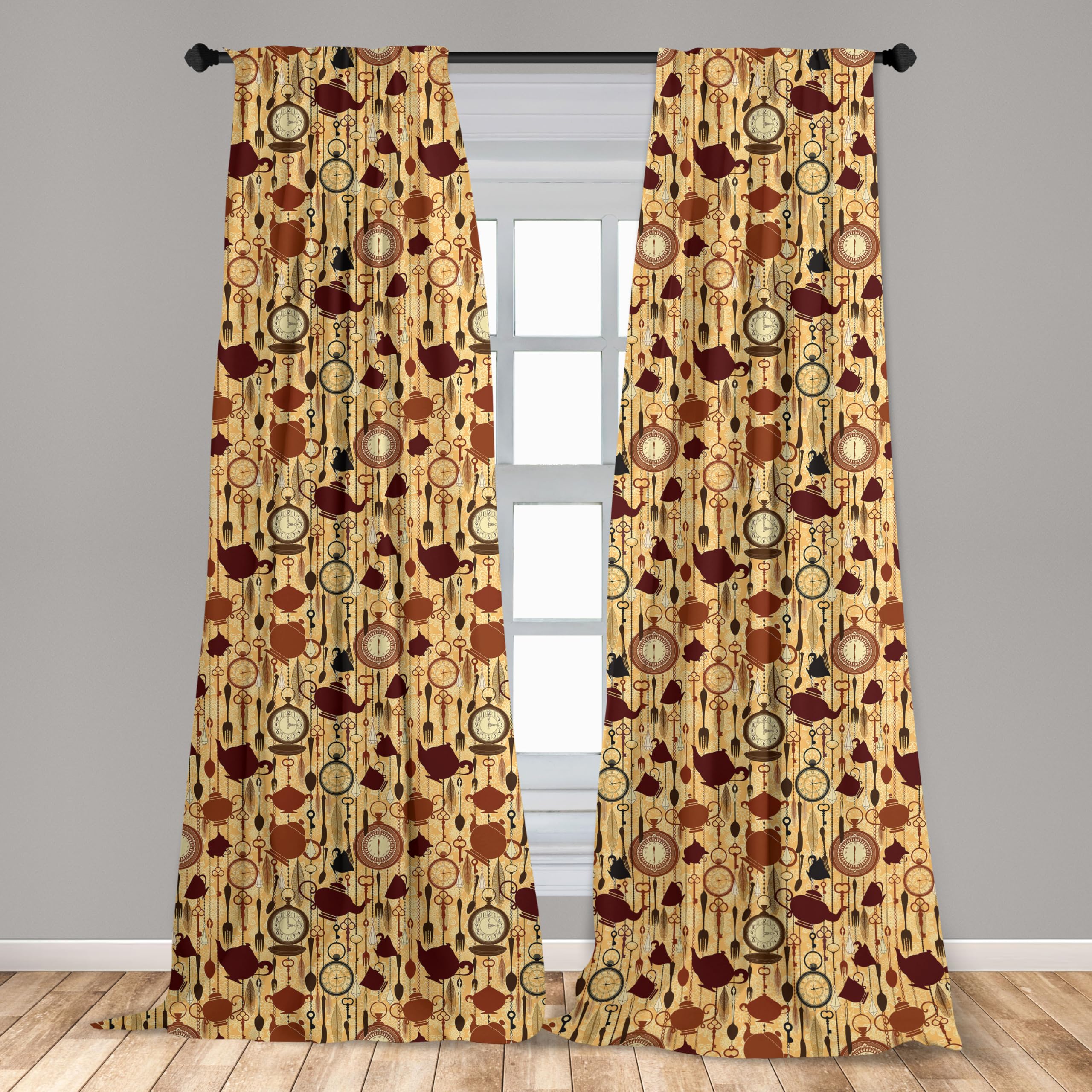 Ambesonne Victorian Style Tea Party Curtains - 2 Panel Set with Teacup, Forks & Spoons Print, 28