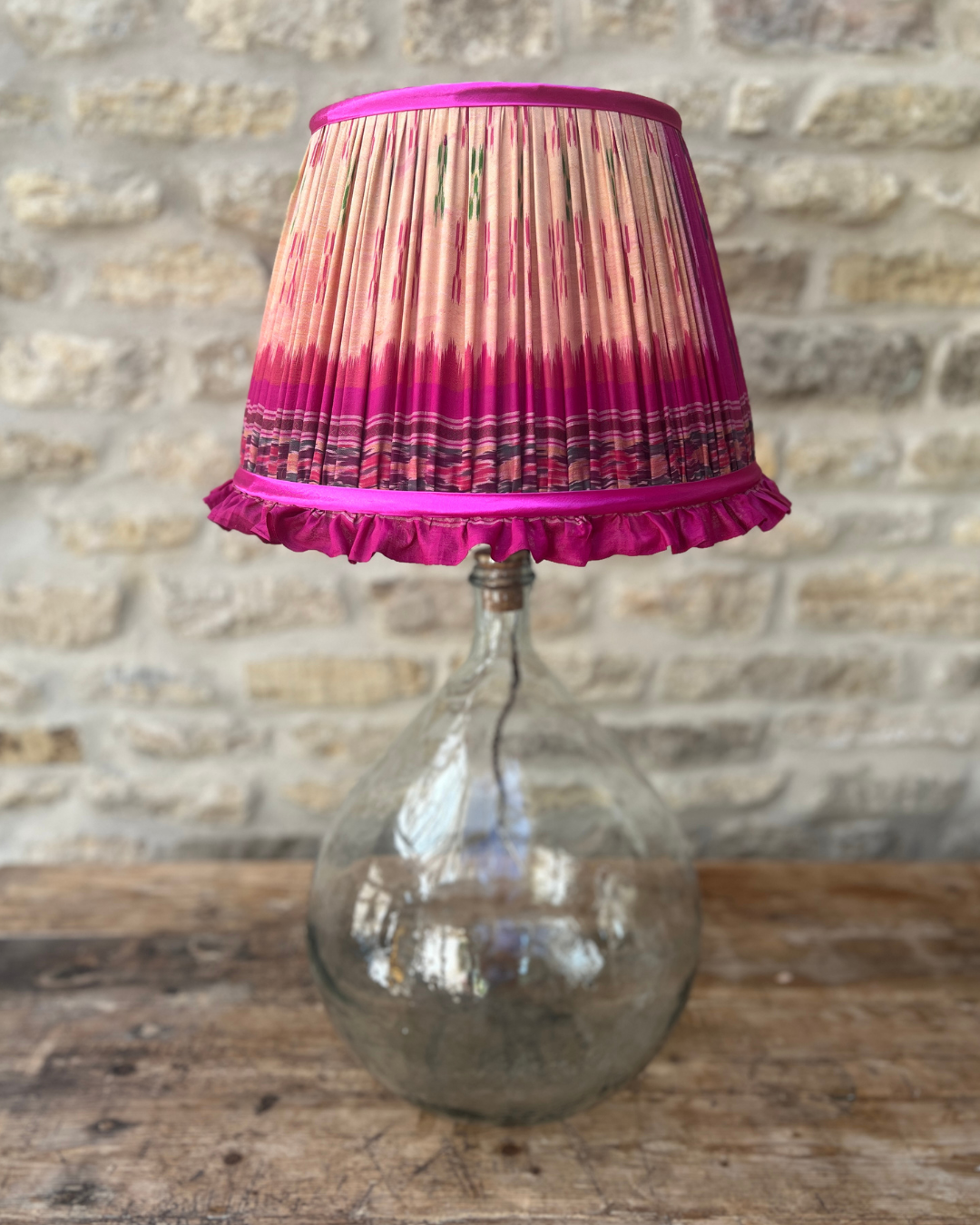 36cm Peach and Pink Frilly Silk Sari Lampshade with Pink Trim - Elegant Home Decor for Bedroom, Living Room & Wedding Decorations