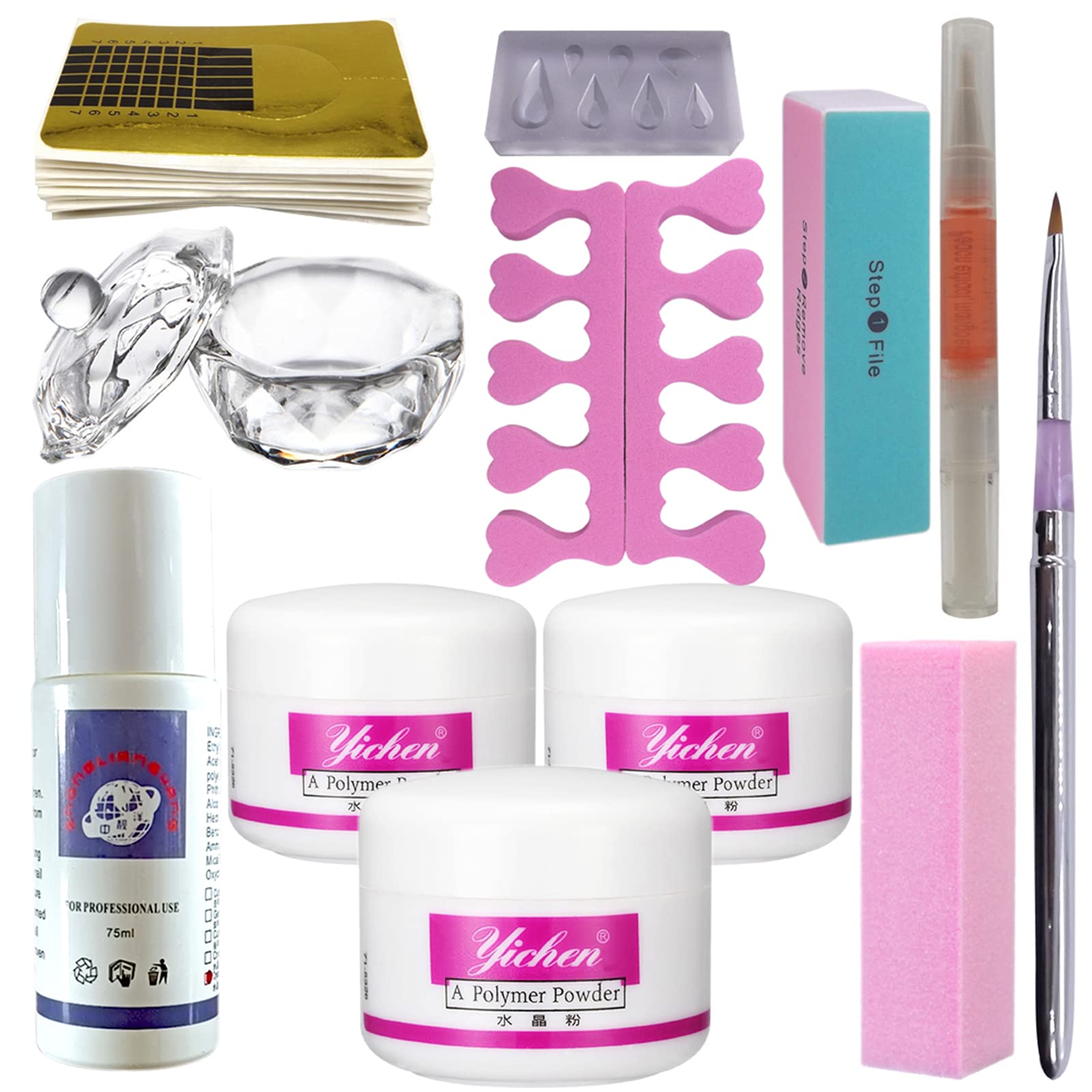 Professional Acrylic Nail Kit with 3 Colors (Pink, White, Clear) - 8g Acrylic Powder & 75ml Liquid Set for Nail Extensions & Art | Includes Acrylic Art Brush | Perfect for Salon, Home Manicures & DIY Nail Designs