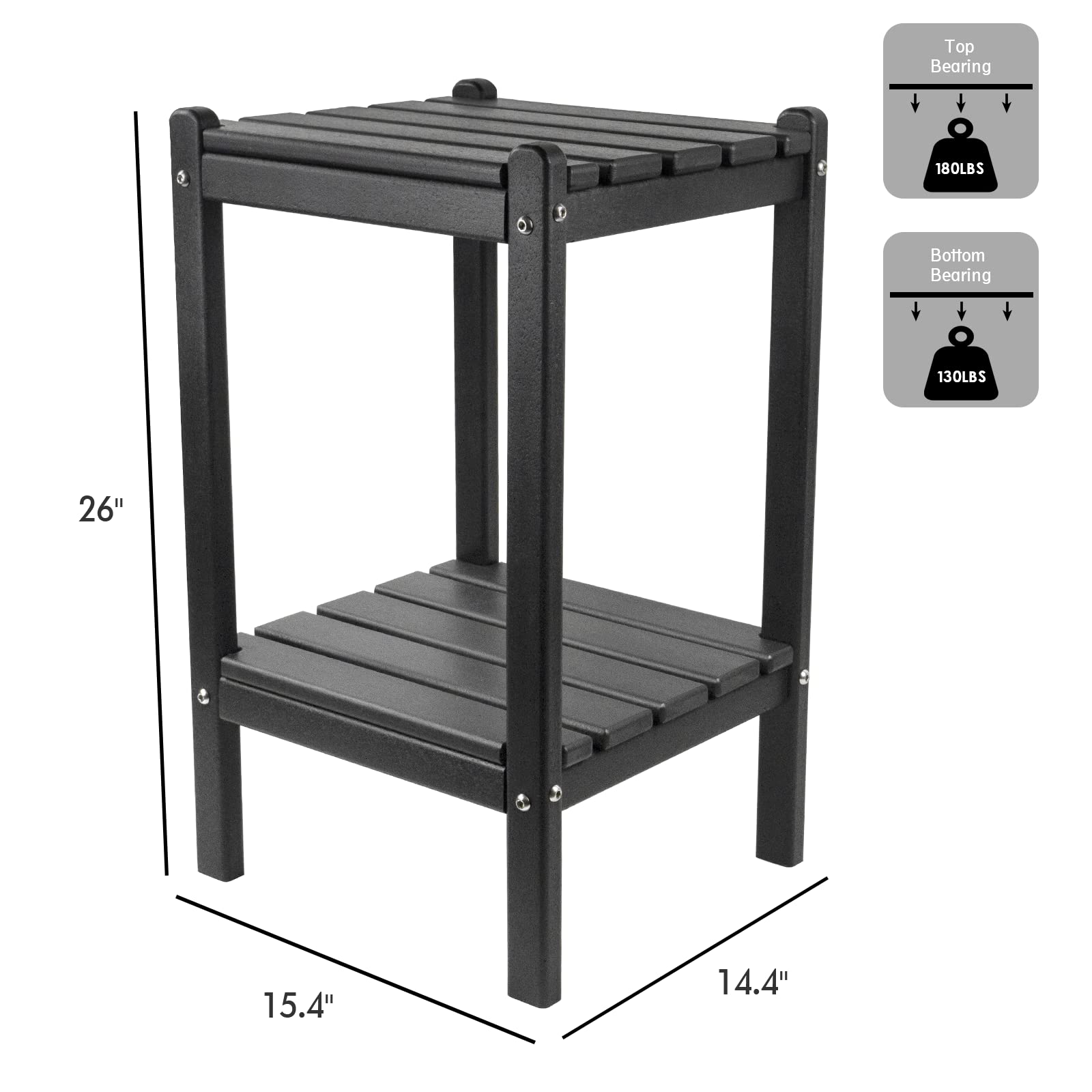Realife Outdoor Adirondack Side Table - Black Rectangular End Table for Patio, Garden, Porch, Pool & Indoor Use | Perfect for Drinks, Books & Decor