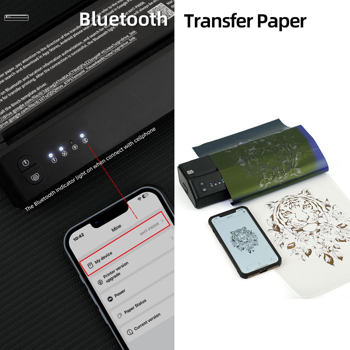 Professional Bluetooth Thermal Tattoo Stencil Printer with 2500mAh Battery - Wireless Tattoo Transfer Machine for Artists & Beginners - Perfect for Tattoo Studios, Home Practice & Professional Use