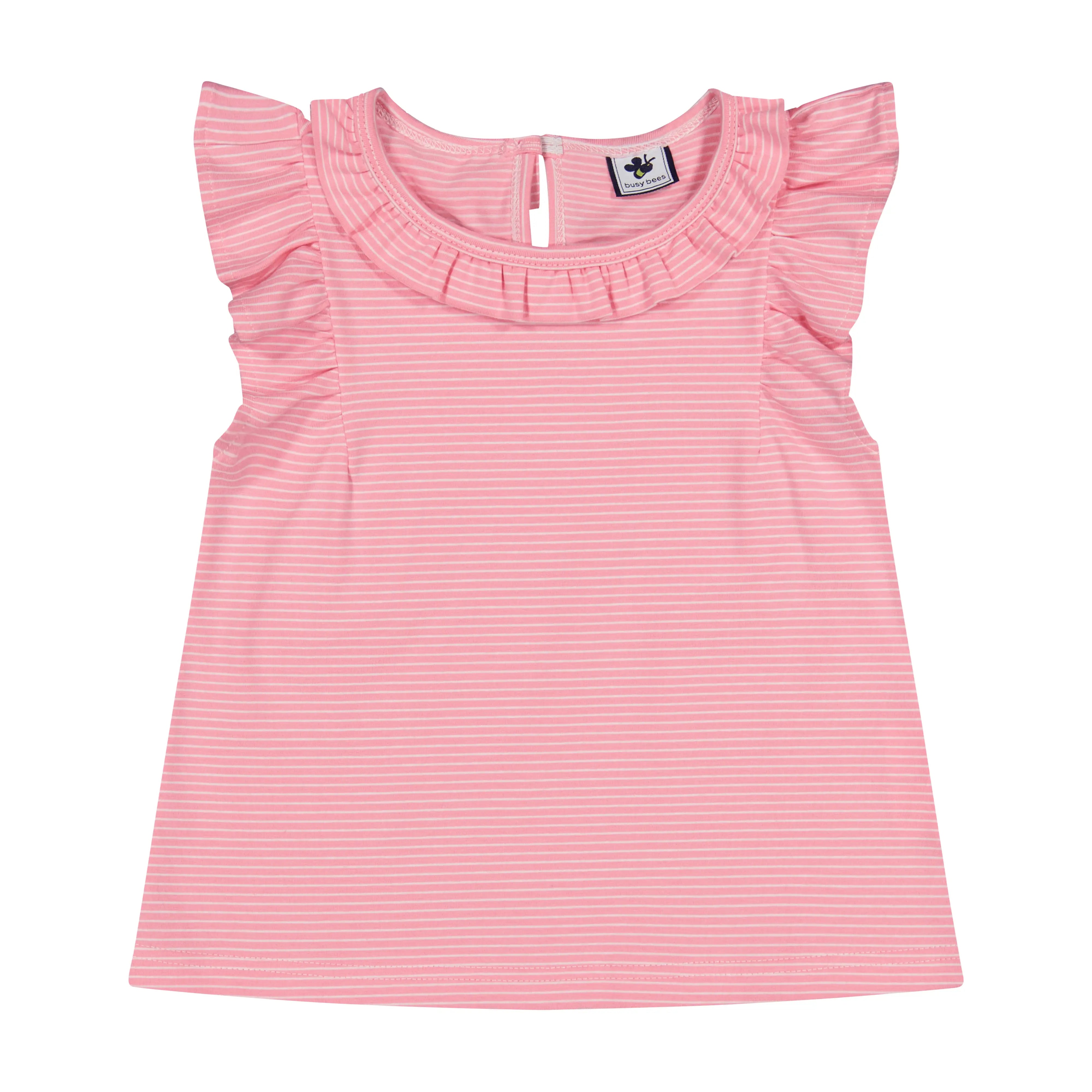 Colette Flutter Sleeve Blouse - Pink & White Mini Stripe Women's Top for Casual Wear, Date Night & Spring Outfits
