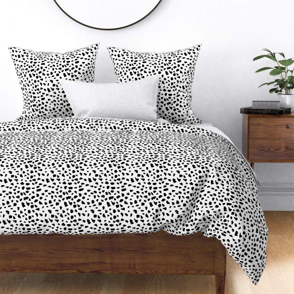 Premium Cotton Sateen Duvet Cover Full/Queen Size - Black & White Abstract Dalmatian Spots Leopard Print Geometric Pattern | Trendy Gender Neutral Custom Bedding Set for Modern Bedroom Decor | Perfect for Guest Rooms, Dorms & Cozy Home Styling