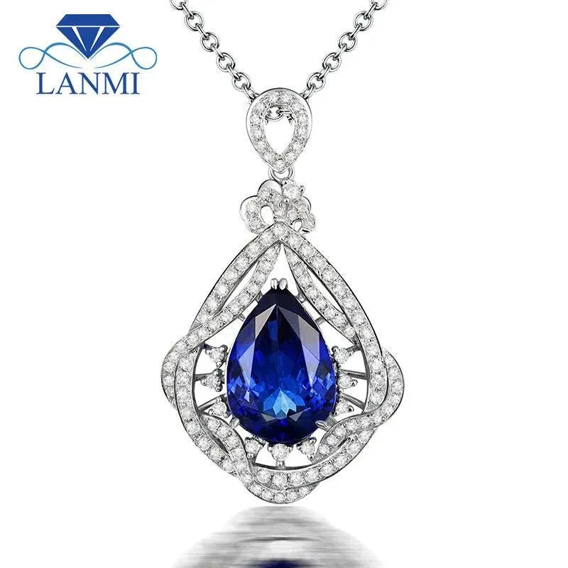 LANMI Tanzanite Pendant - 14K White Gold Pear Cut Natural Tanzanite & Diamond Jewelry for Women | Elegant Necklace for Weddings, Anniversaries & Special Occasions