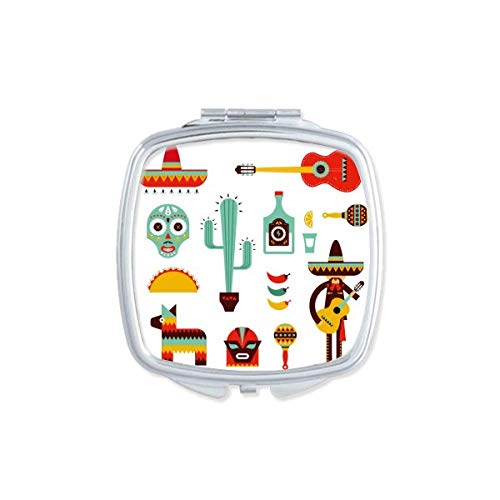 DIYthinker Portable Double-Sided Compact Mirror with Sombrero Tequila Guitar Chili Mexico Design - Perfect for Travel, Makeup Touch-Ups & Handbag Essentials