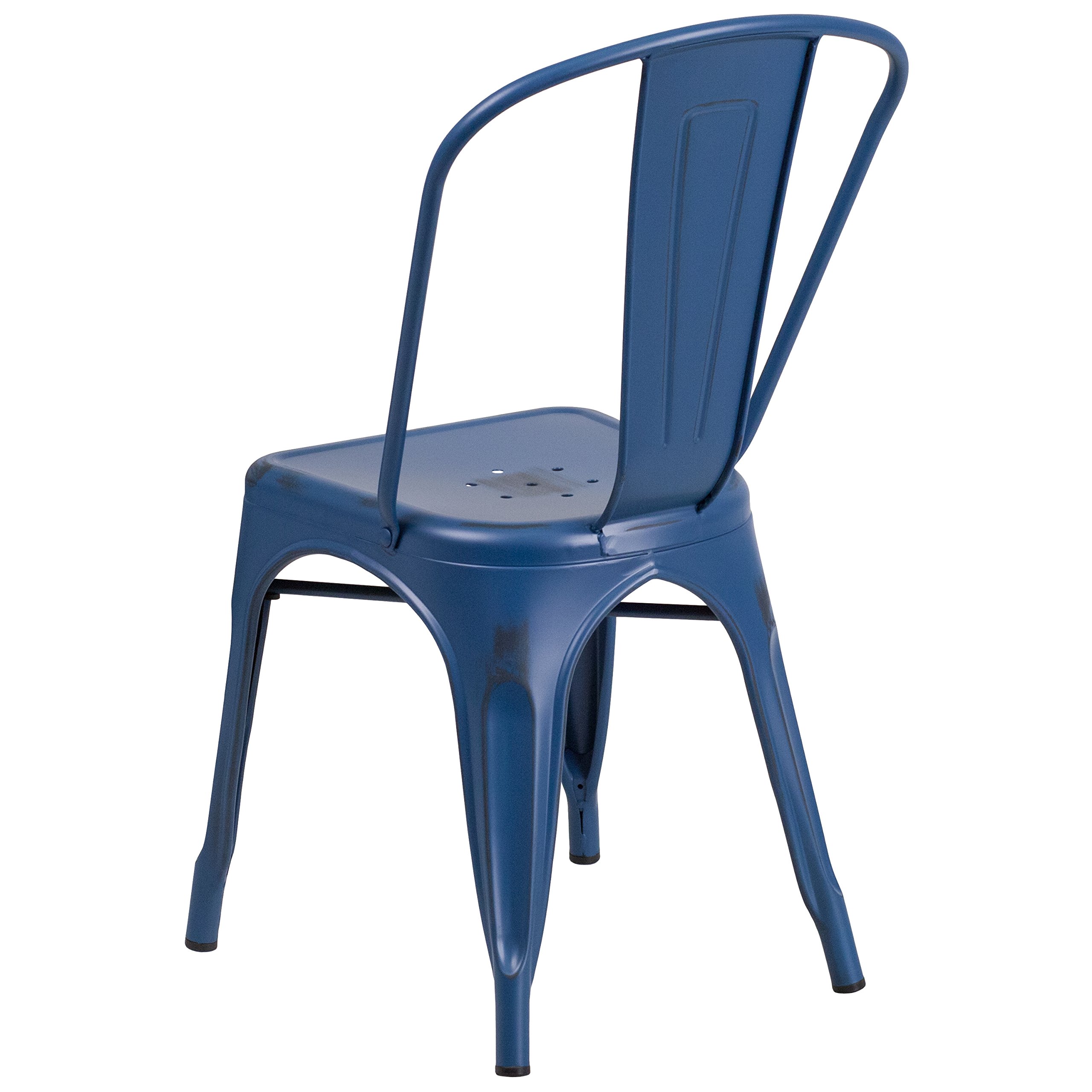 EMMA + OLIVER Commercial Grade Distressed Blue Metal Indoor-Outdoor Stackable Chair - Durable Patio, Garden, Restaurant & Event Seating
