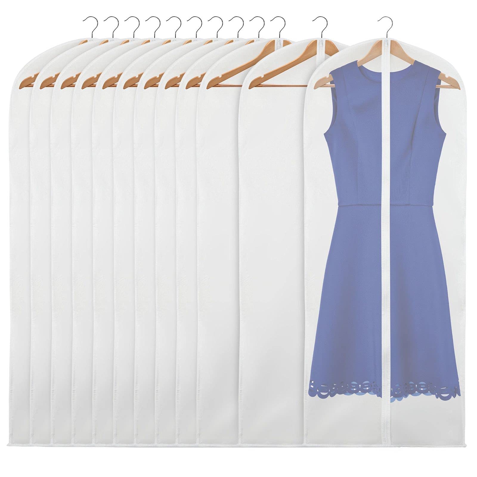 12 Pack Clear Zippered Garment Bags for Clothes Storage - 24 x 55 Inch Closet Organizer, Dustproof Travel Clothing Protector - Perfect for Wardrobe Organization, Seasonal Storage & Travel Luggage