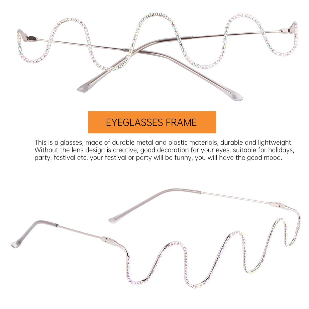 Sparkling Diamond Half Frame Glasses for Women - Fashionable Silver Eyeglass Frame Without Lenses | Perfect for Reading, Cosplay & Vintage Style Outfits
