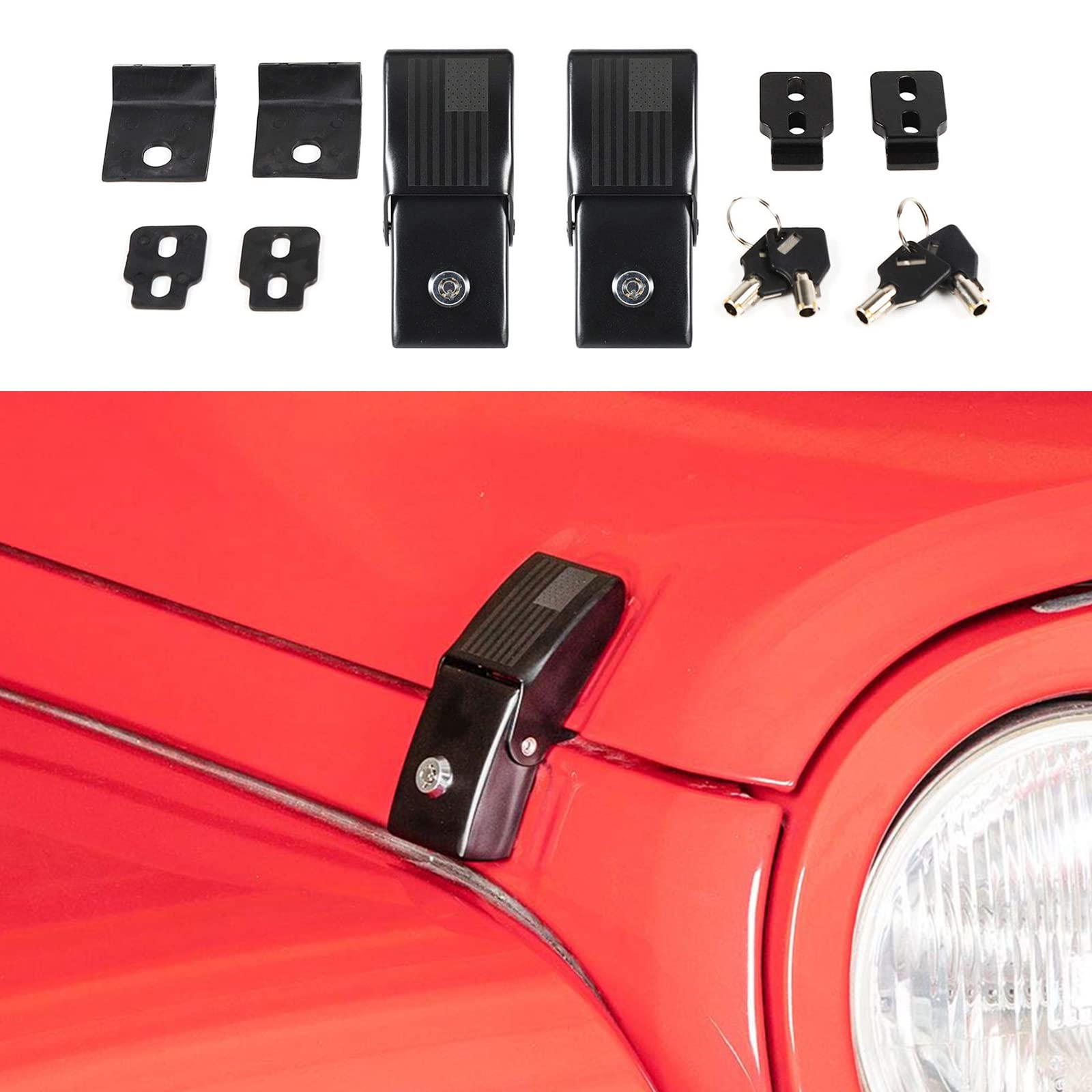 **Aluminum Alloy Hood Latches Locking Kit for 2007-2018 Jeep Wrangler JK/JKU & 2018-2025 JL/JLU/Gladiator JT - Secure Off-Road & Adventure Protection**