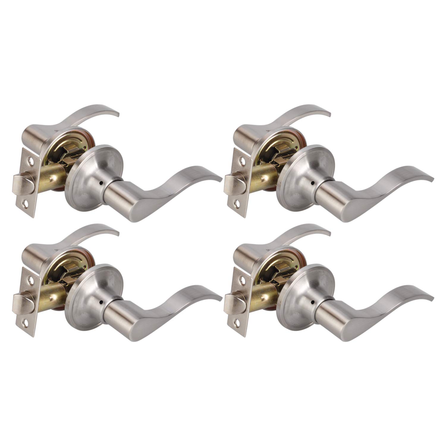 TMC Hall/Closet Lever Handle Lock - Brushed Nickel Finish for Passage Door - TL001-SN-PS-4P - Ideal for Bedrooms, Bathrooms & Interior Doors