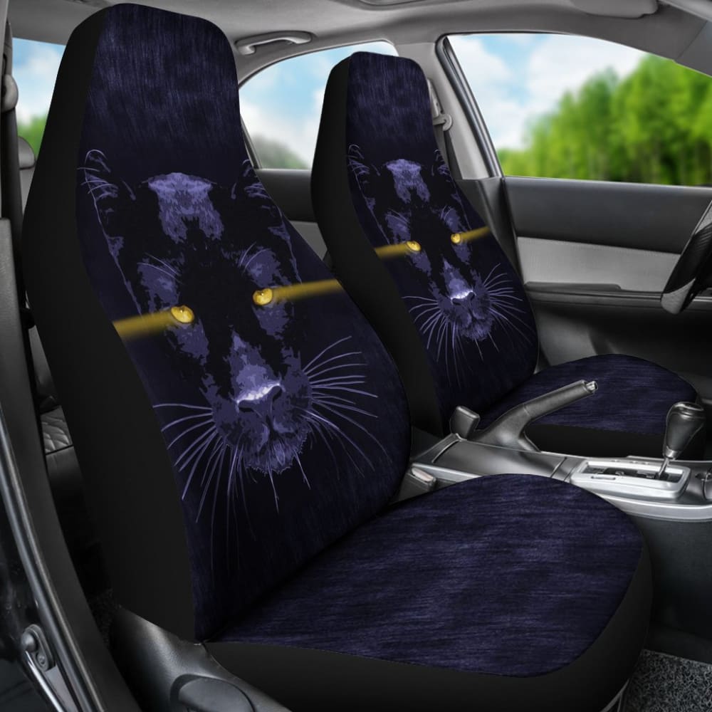 Premium Blue Panther with Yellow Eyes Car Seat Covers 212601 - Universal Fit for Cars, Trucks & SUVs - Stylish & Protective Auto Accessories
