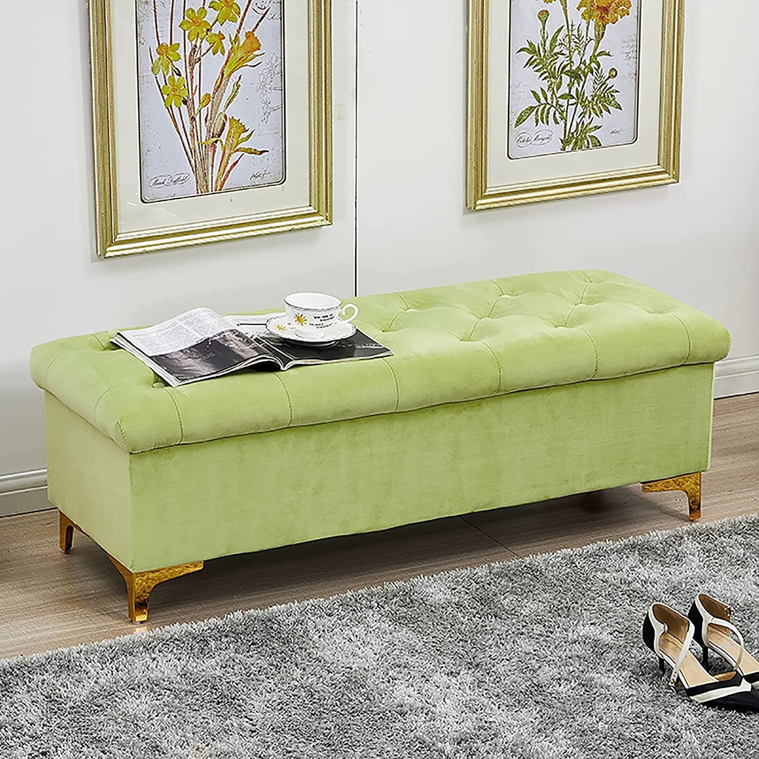 Luxury Velvet Storage Ottoman Bench with Premium Upholstery - Multifunctional Footrest, Shoe Bench & Seat for Bedroom, Living Room & Hallway - Perfect for Small Space Organization & Home Decor