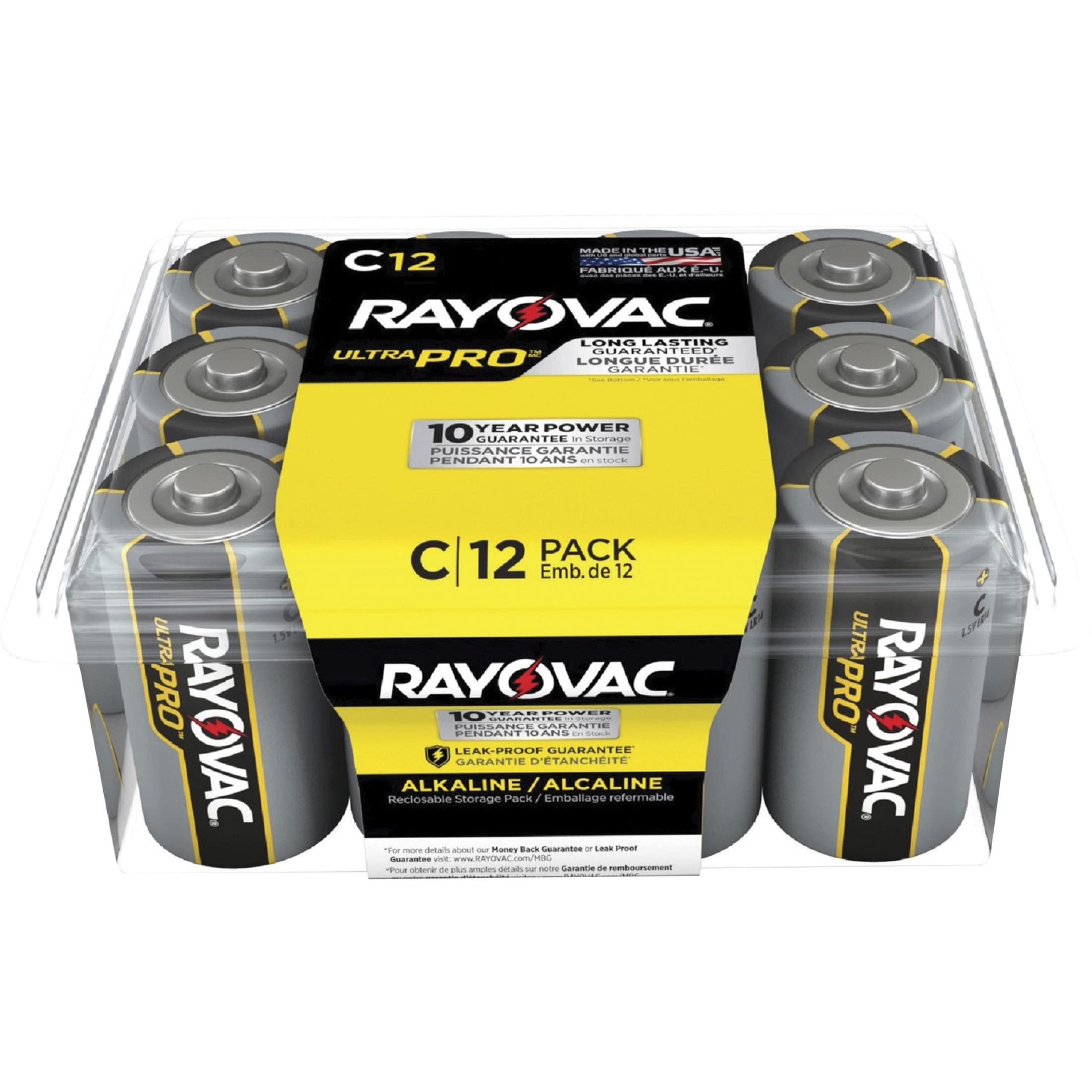 Rayovac C Batteries 12 Pack - Ultra Pro C Cell Alkaline Batteries for Flashlights, Toys, and Electronics - Long Lasting Power (12 Count)
