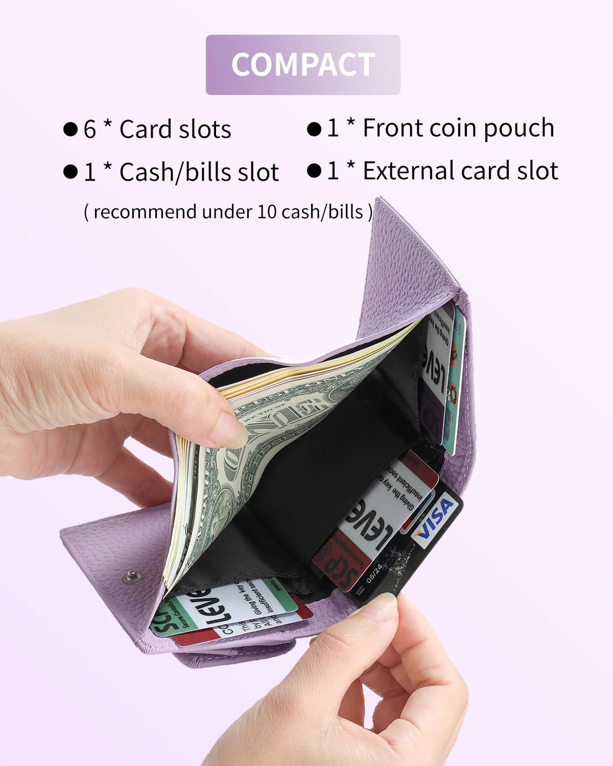 RFID Blocking Small Leather Wallet for Women - Compact Trifold Wallet with Coin Pouch, Cash Slot & Multiple Card Holders | Light Purple | Perfect for Everyday Use, Travel & Gift Giving