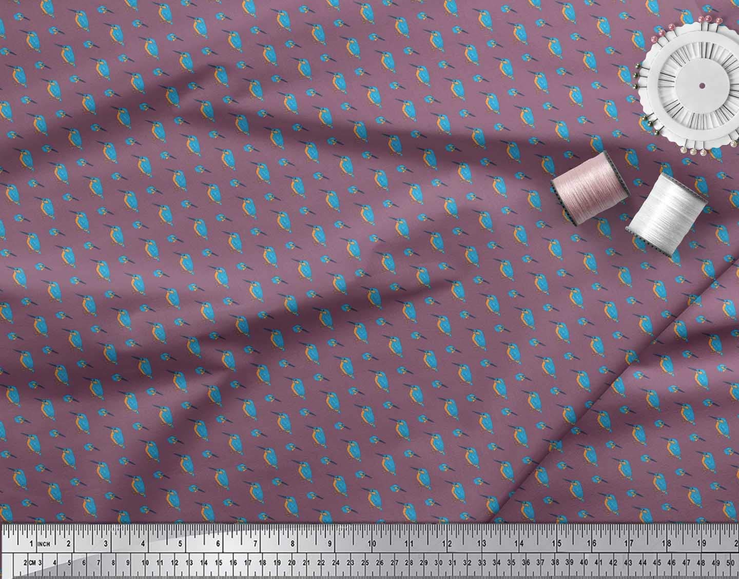 Soimoi 100% Cotton Cambric Fabric - 56 Inch Wide by The Yard - Kingfisher Bird Print Shirting Material for Quilting, Dressmaking & Home Decor - Soft Purple Printed Fabric with Avian Elegance Design