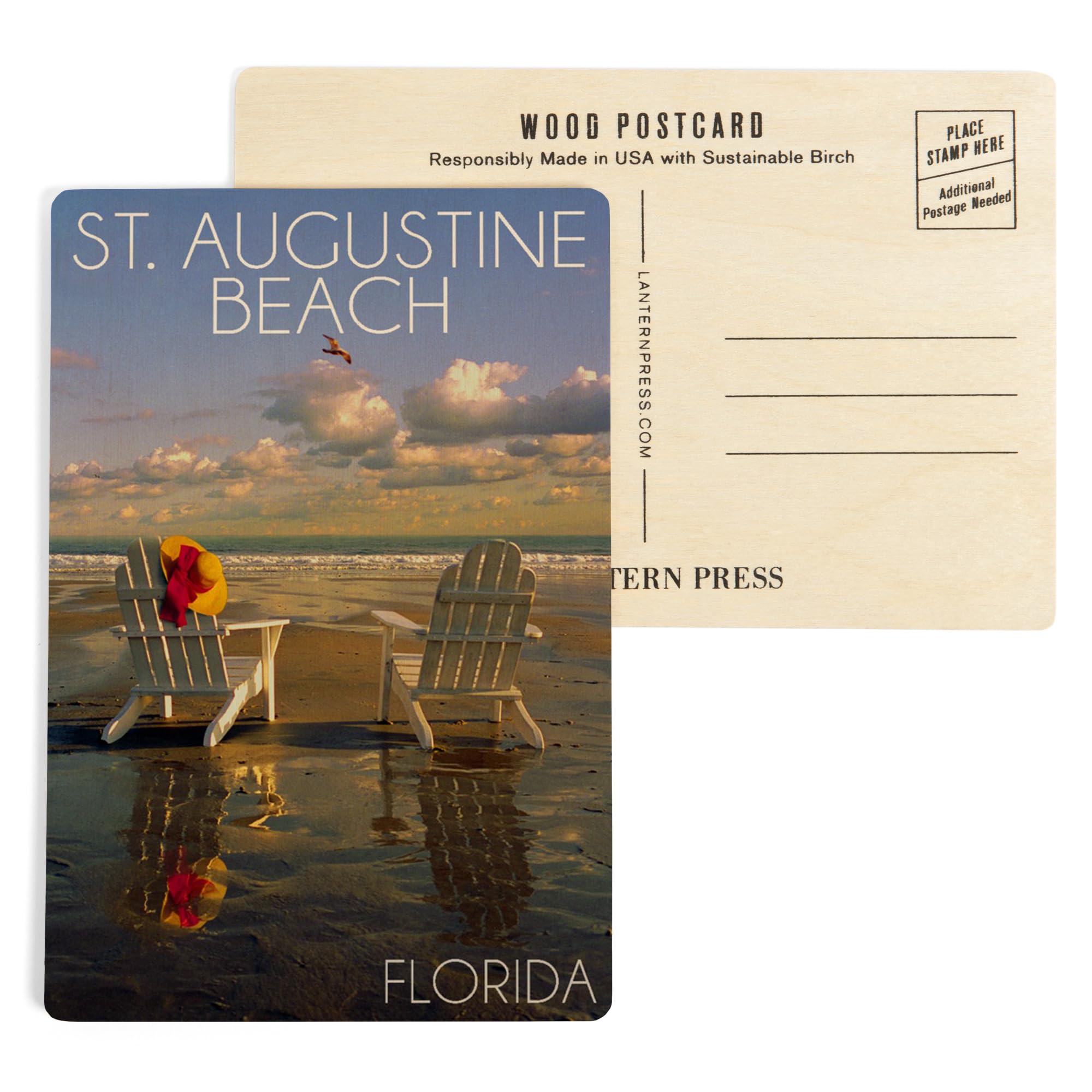 St. Augustine Florida Beach Adirondack Chairs 4x6 Birch Wood Postcards - 2-Pack Rustic Stationery Set for Coastal Home Wall Decor | Perfect for Beach House Decor, Vacation Memories & Gift Giving