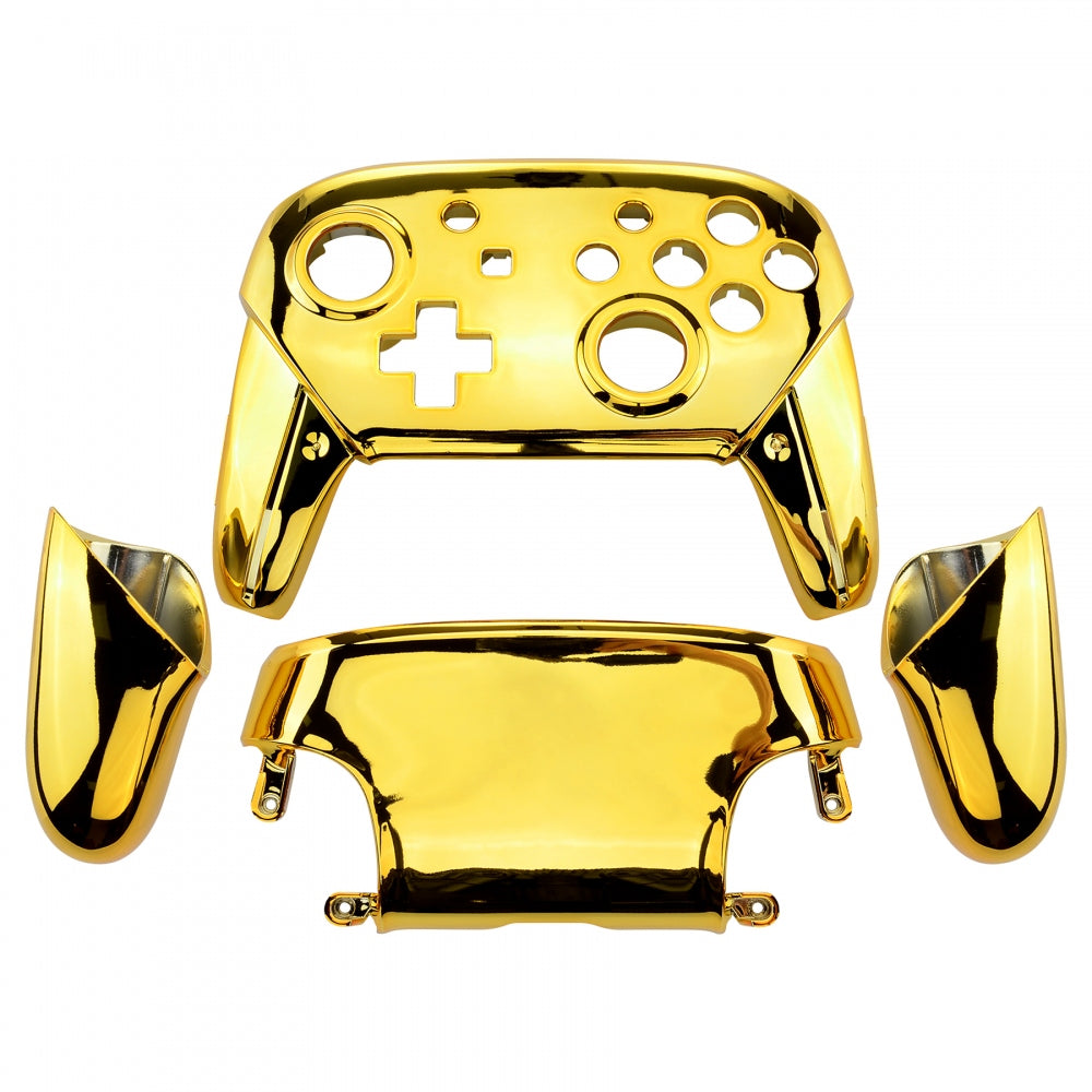 eXtremeRate Chrome Gold Faceplate & Backplate Replacement for Nintendo Switch Pro Controller - Custom Gaming Accessories (Controller Not Included) - Perfect for DIY Mods & Enhanced Gaming Experience