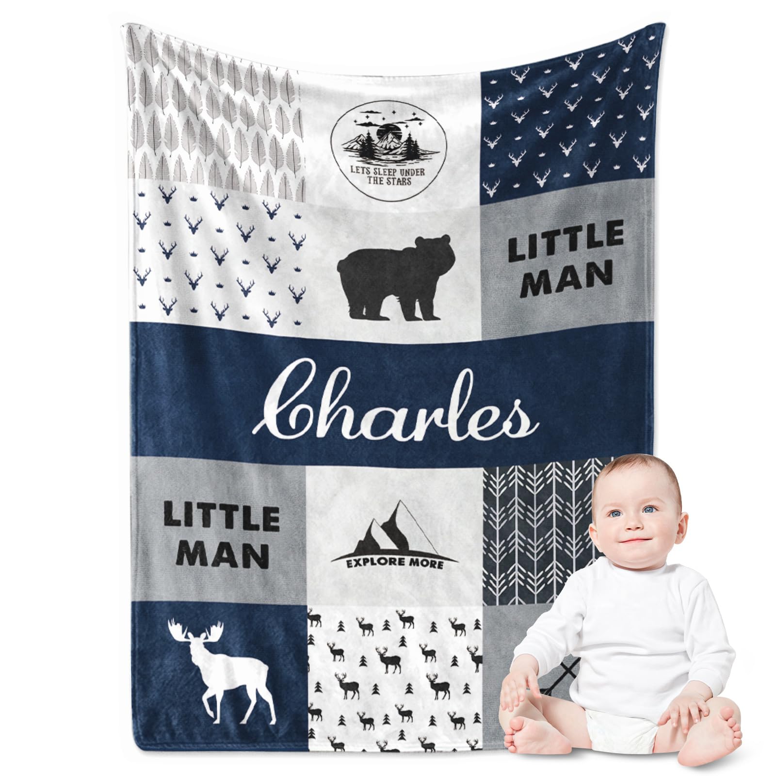 Personalized Baby Blankets with Custom Name - Soft Yoke Style Swaddle Blanket for Newborns, Toddlers & Kids | Perfect Baby Shower Gift, Birthday Present for Boys & Girls | Nursery Essential, Travel Companion, Photo Prop