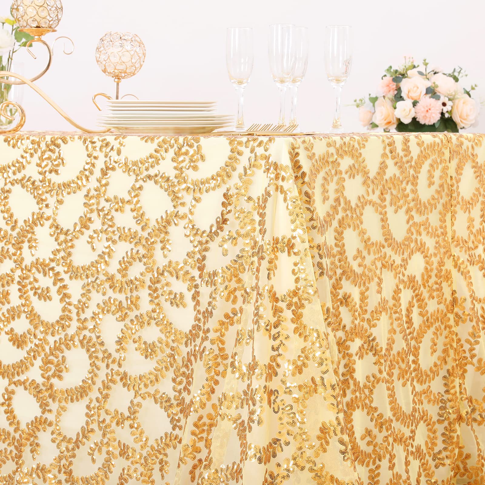B-COOL Gold Glitter Sequin Tablecloth 90x156 Inch - Elegant Rectangular Table Cover for Weddings, Baby Showers, Birthdays, Banquets & Holiday Decorations - Perfect for Cake Tables, Party Decor & Special Events