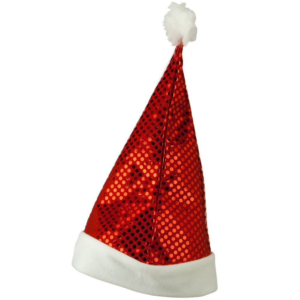 Sparkling Red Sequin Santa Hat with White Trim - One Size Fits Most (OSFM) for Christmas Parties, Holiday Photos & Festive Celebrations