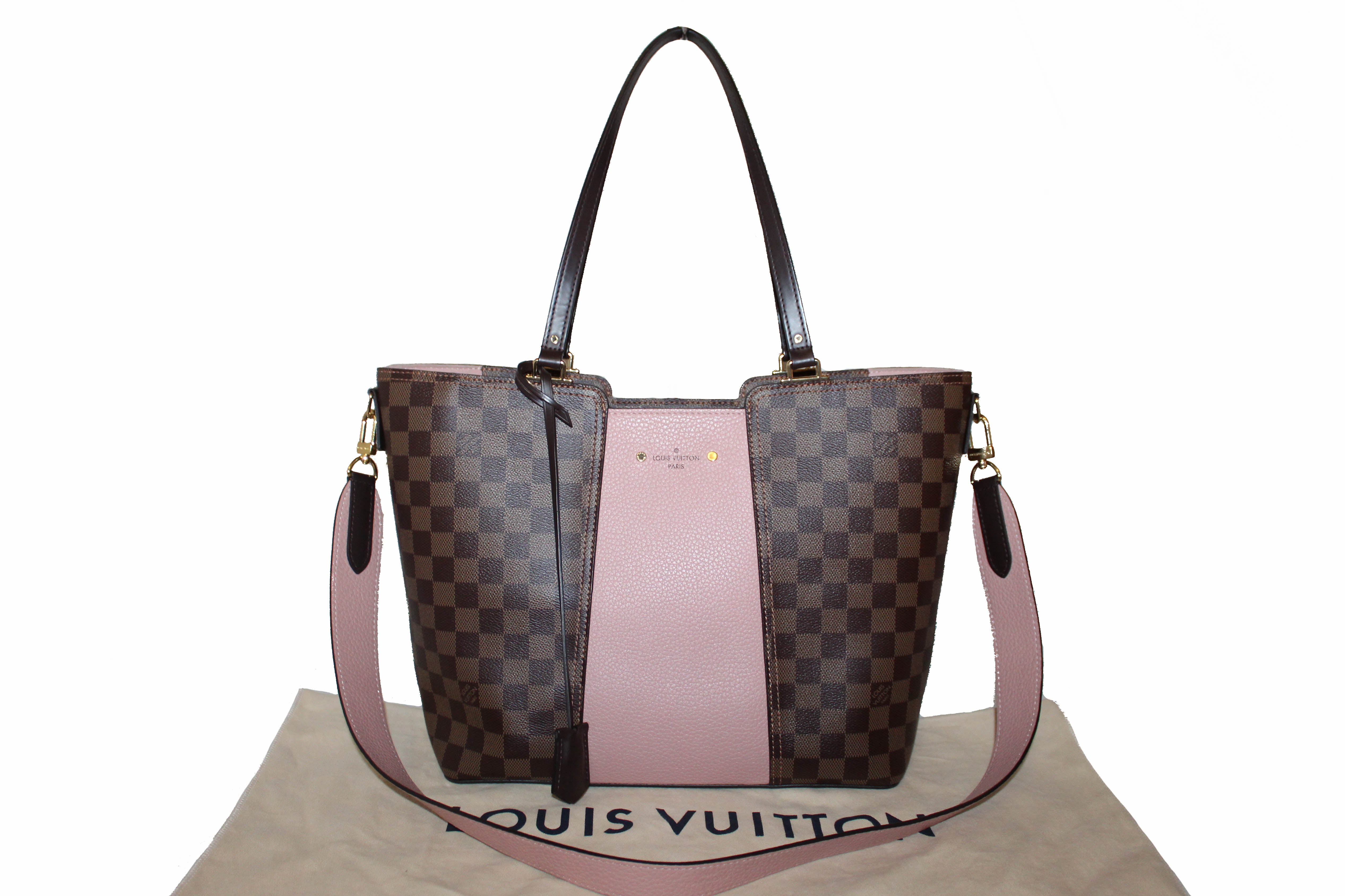 Authentic Louis Vuitton Damier Ebene Pink Jersey Tote Shoulder Bag for Women - Luxury Designer Handbag for Work, Travel & Everyday Use