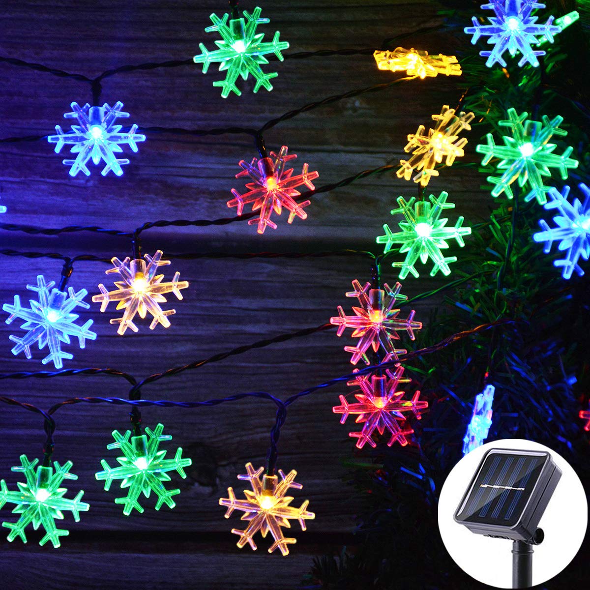 Solar Christmas Snowflake Lights - 50 LED Waterproof Outdoor Decor for Tree, Garden & Fence