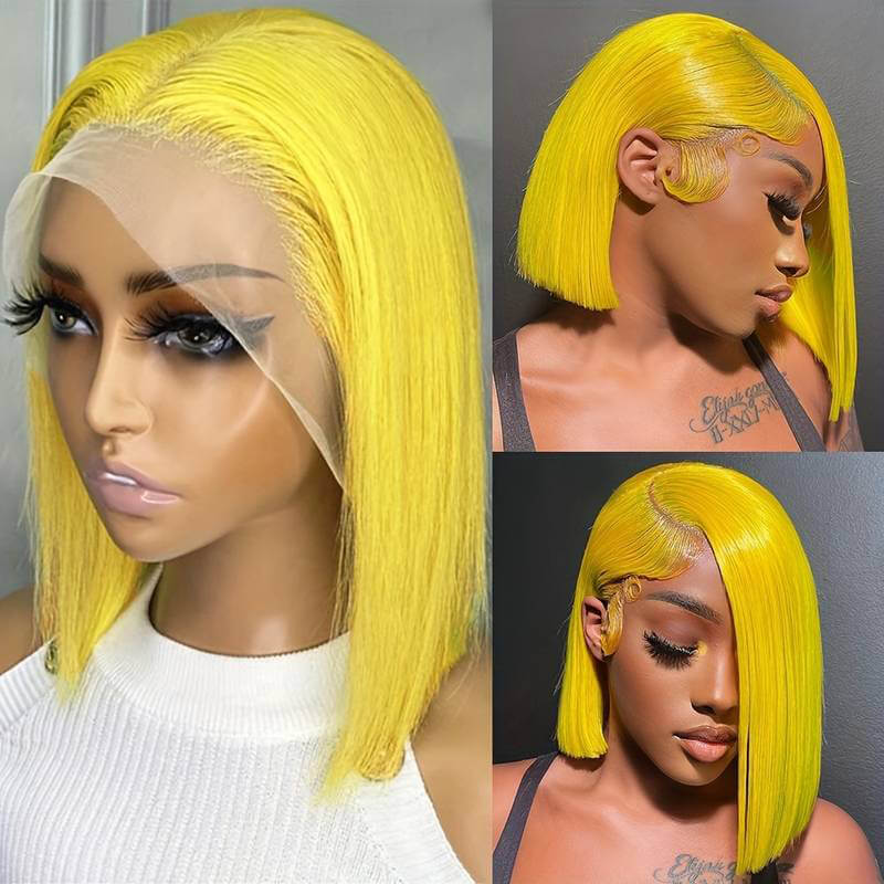 Eullair Blonde Straight Short Bob 13x4 Lace Front Wig - 100% Human Hair for Women & Girls | Summer Fashion, Cosplay, Daily Wear & Special Occasions