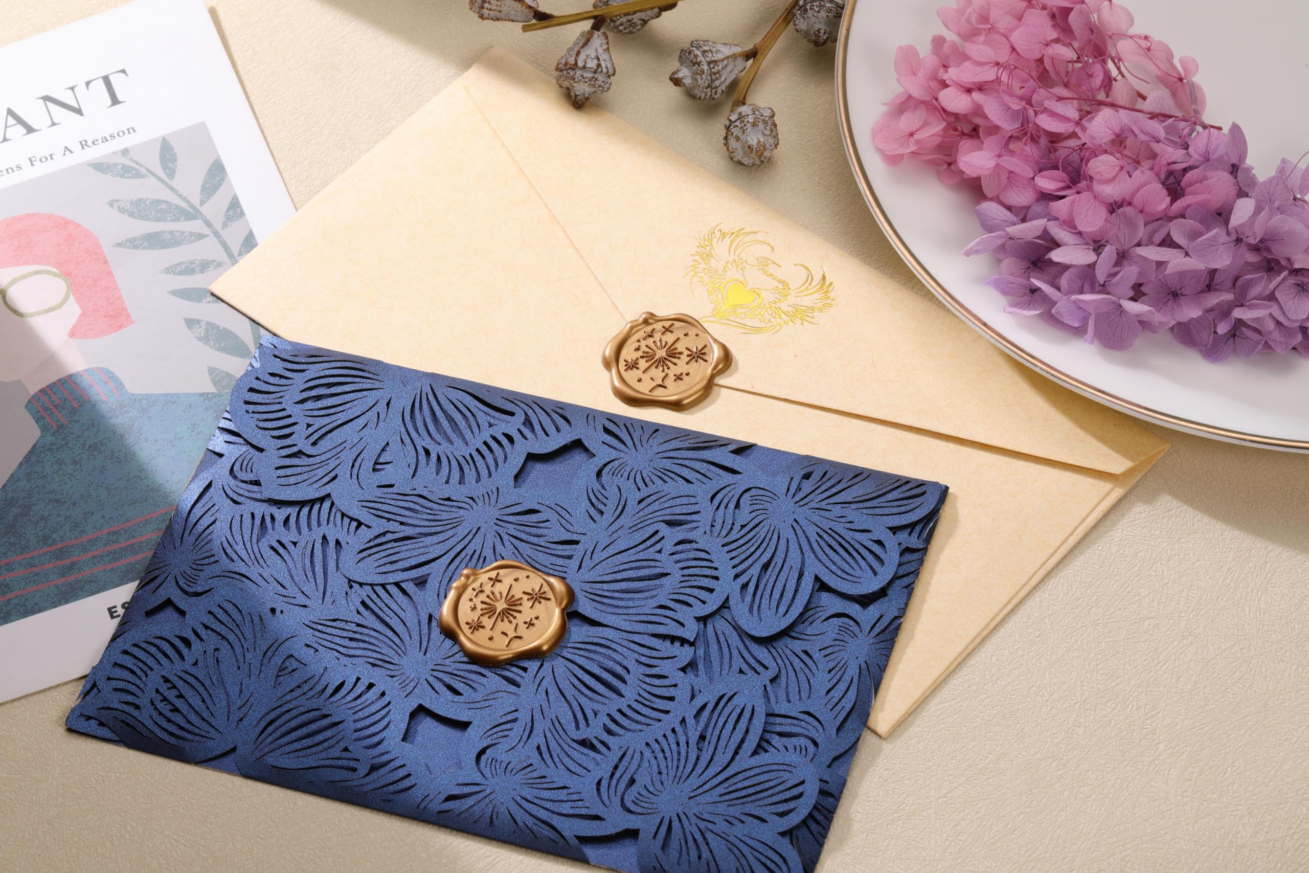 Yoption 50-Pack Antique Gold Self-Adhesive Wax Seal Stickers for Wedding Invitations, Envelopes & Gift Wrapping - Perfect for Parties, Christmas & Special Occasions