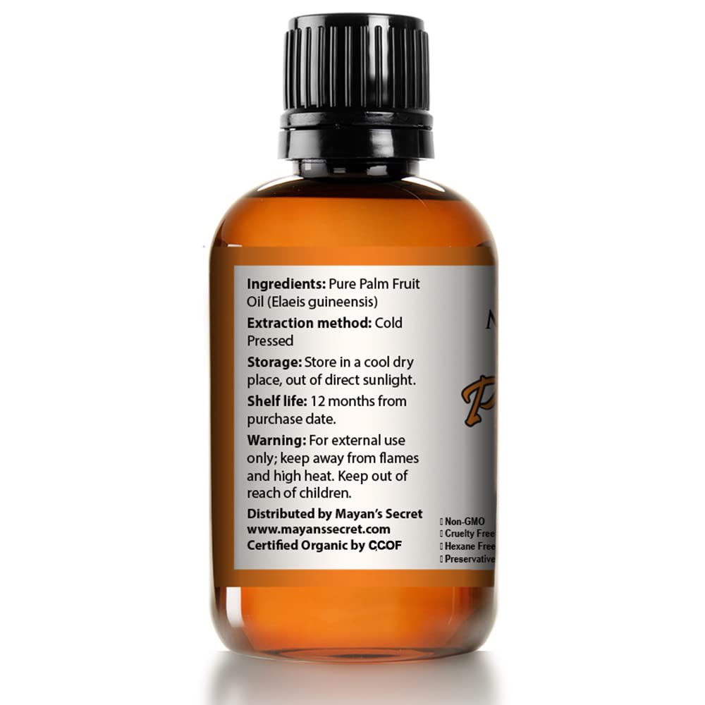 USDA Certified Organic Palm Fruit Oil - Refined & Undiluted Cold Pressed by Mayan's Secret | Perfect for Cooking, Skincare & Hair Care