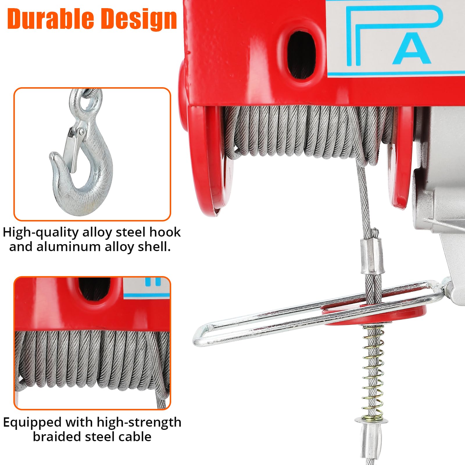 GARVEE 1760lbs Electric Hoist Winch - 1600W 110V Steel Wire Hoist with Remote Control, 39FT Lifting Height - Heavy Duty Garage, Warehouse & Factory Lifting Equipment for Construction, Automotive Repair & Material Handling