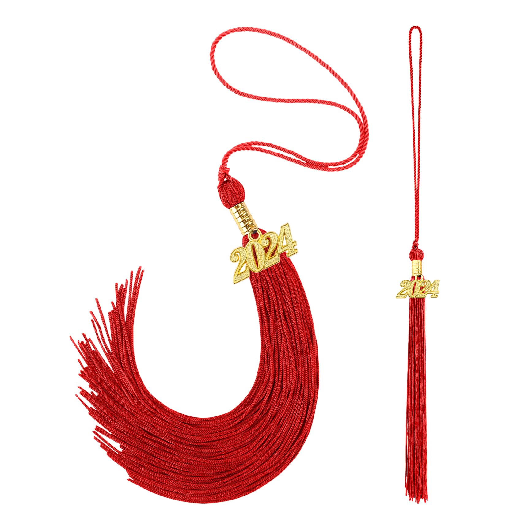 2024 Graduation Tassel Set - 2 Pack Red Commencement Tassel Charms for Cap Decorations | Perfect for High School & College Graduation Ceremonies, Photo Props and Keepsake Gifts