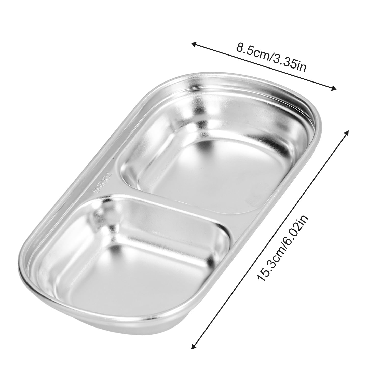 6.02 Inch 304 Stainless Steel Divided Sauce Dish - 2/3 Compartment Korean Ketchup Bowl, Thickened Hot Pot Sauce Tray, Multi-Purpose Seasoning Dip Container for Camping, Hiking, BBQ, Picnics & Home Kitchen Use