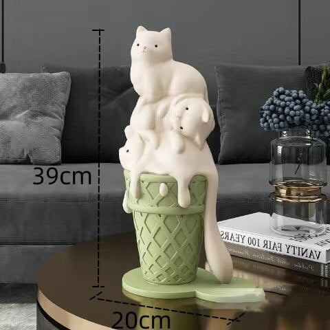 Melted Ice Cream Cat Statue - Unique Resin Sculpture Home Decor for Cat Lovers | Perfect for Living Room, Bedroom, or Office Desk Decoration