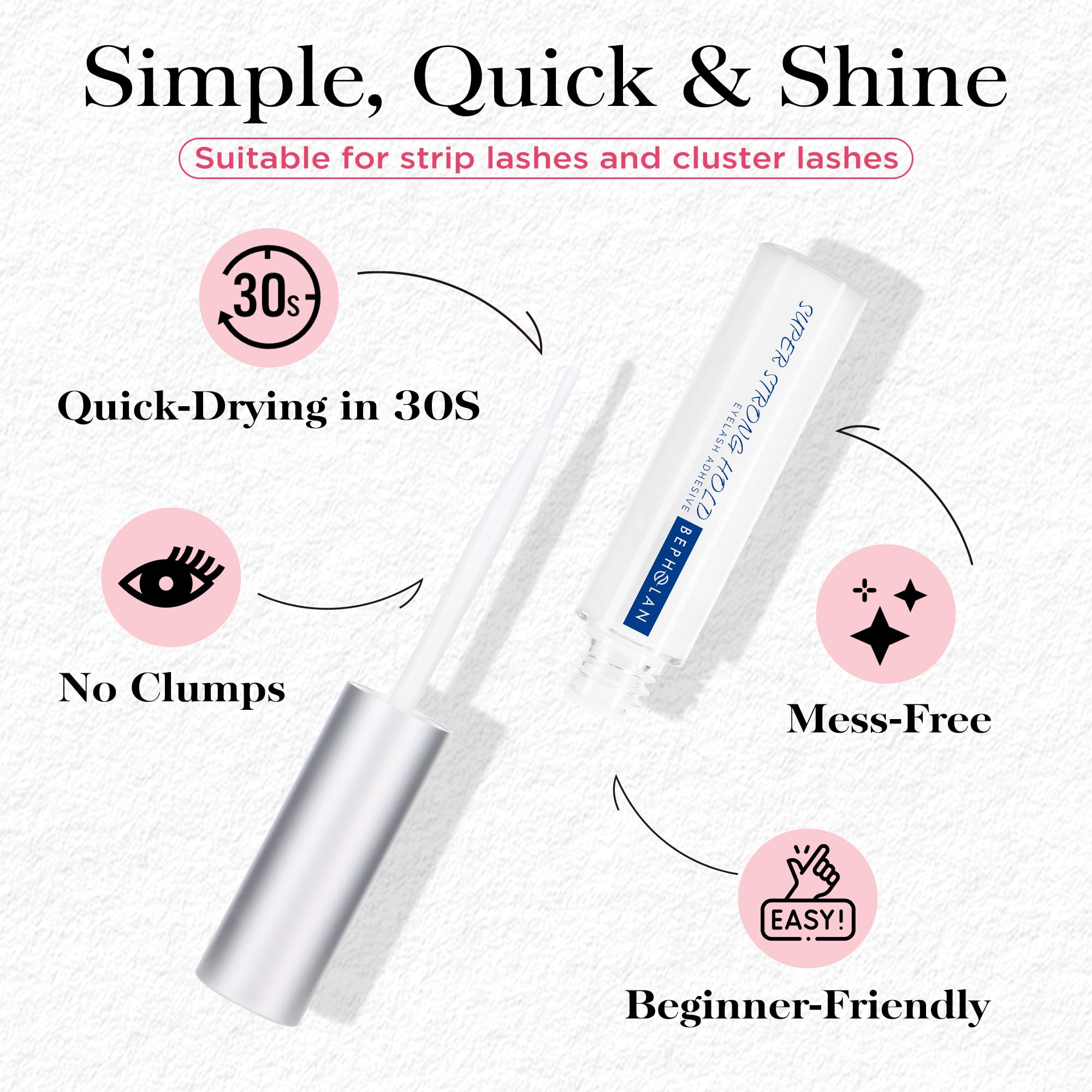 BEPHOLAN Eyelash Glue - Super Strong Hold Latex-Free Lash Adhesive for False Eyelashes | Waterproof & Hypoallergenic for Sensitive Eyes | 0.176 oz | Perfect for Daily Wear, Special Occasions & Professional Makeup