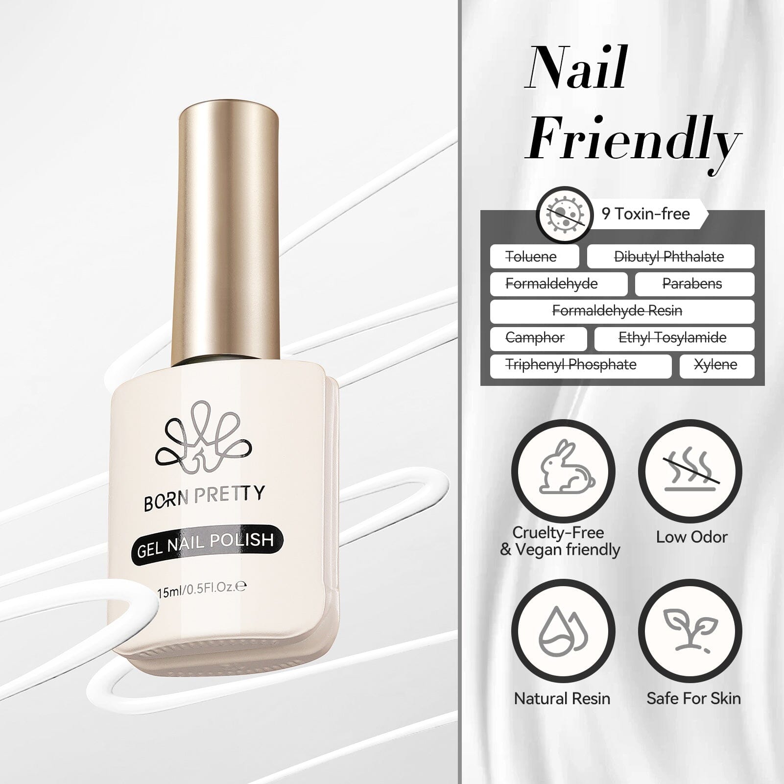 Hema-Free White Gel Nail Polish #02 - 15ml Long-Lasting & Non-Toxic Nail Art for Salon & Home Manicure