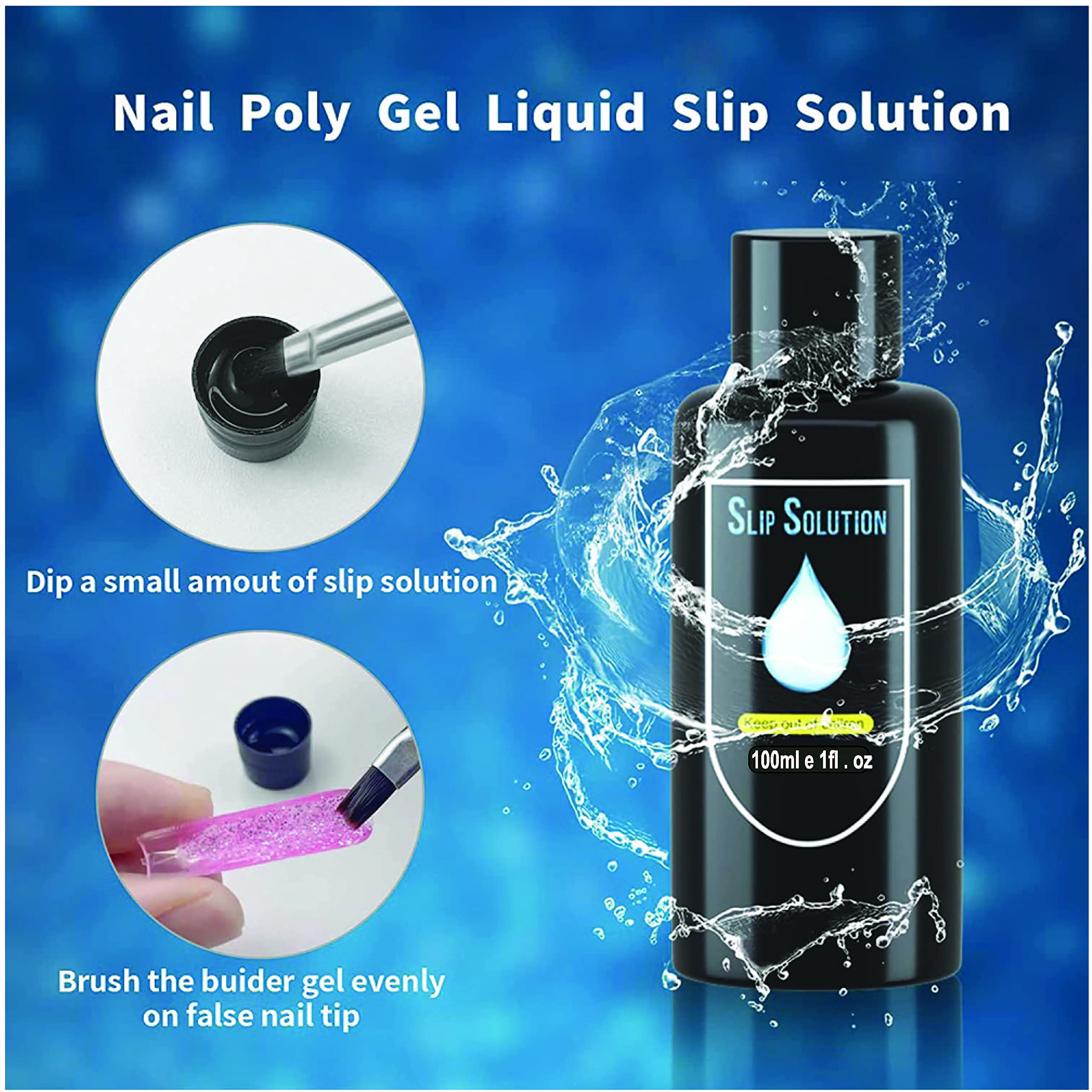 Professional Poly Gel Nail Kit with Slip Solution - 100ml Poly Extension Gel & Liquid Slip Solution for Strong Nails | Includes Brush & 5pcs Nail Tips Clip | Perfect for Salon, Home Manicures & Nail Extensions