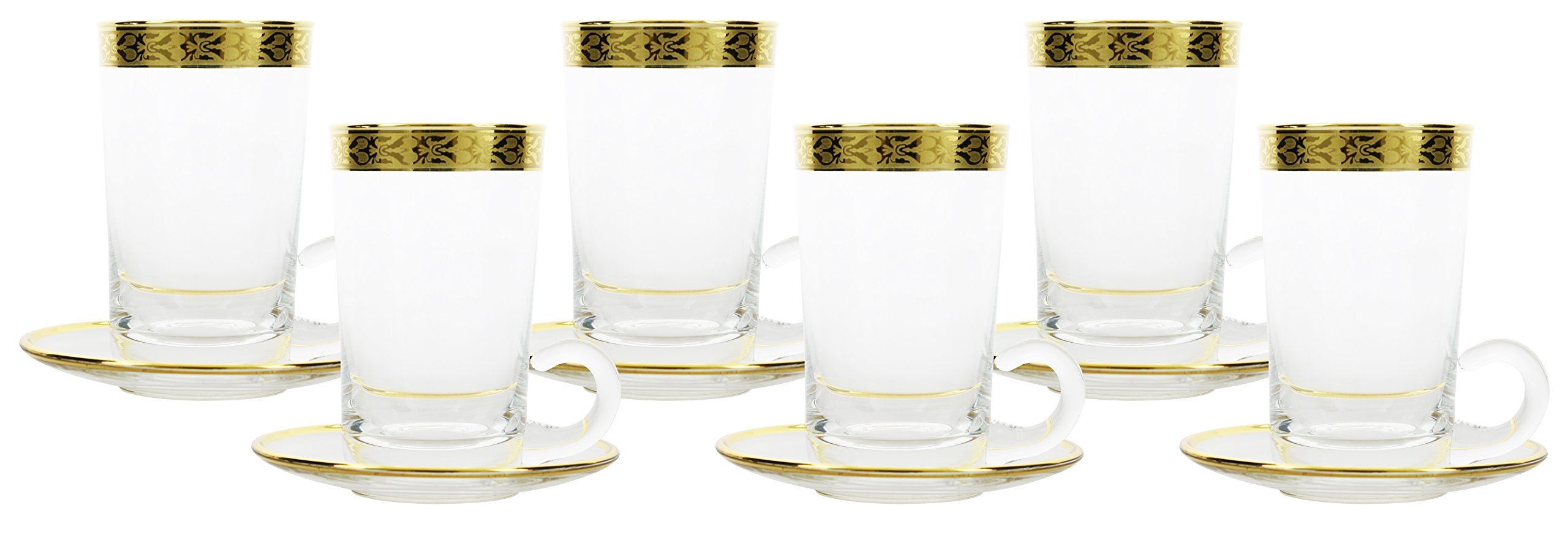 Premium Italian Glass Tea Cups and Saucer Set - 6 Piece Elegant Gold Trimmed Tea Set for Afternoon Tea, Gifts & Home Decor