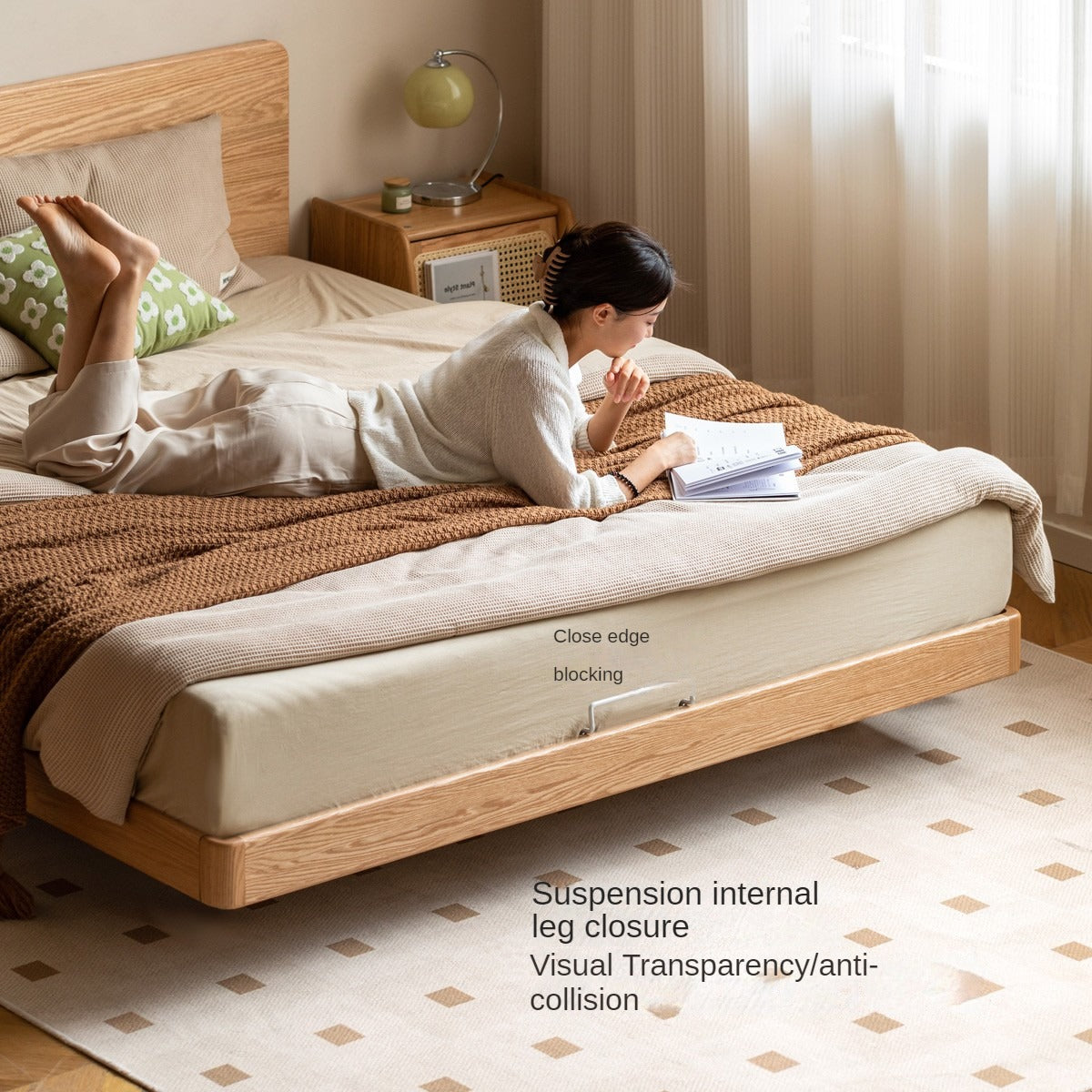 Solid Oak Wood Suspension Bed - King Size Platform Bed Frame with Large Headboard - Perfect for Master Bedroom & Modern Home Decor