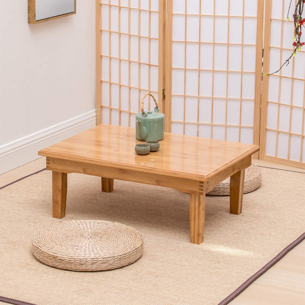 Foldable Bamboo Coffee Table - Small Low Mini Table for Living Room, Balcony, Study, Laptop & Dining - Wood Color 100x60x47cm - Perfect for Small Spaces, Home Office & Outdoor Use