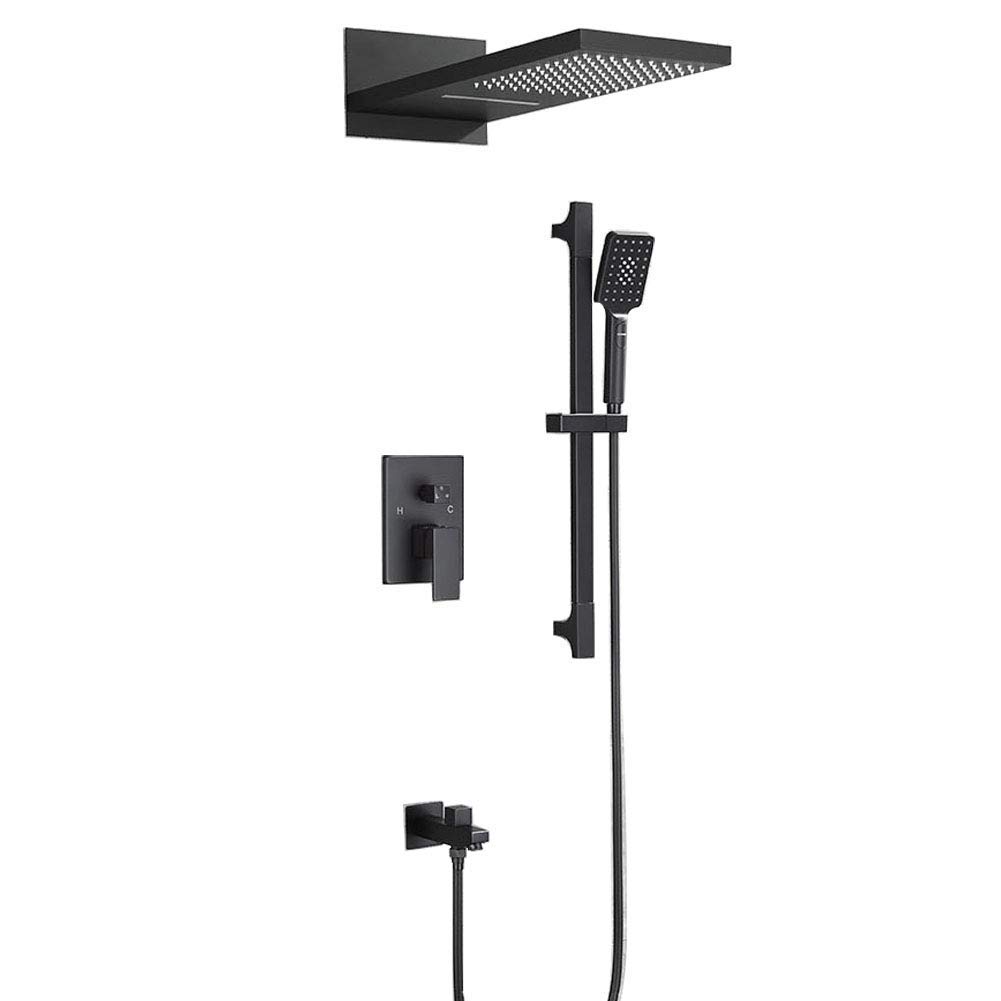 Luxury Black NMDCDH Shower System - Dual Function Rainfall & Handheld Shower Head with 3 Spray Modes - Wall Mounted Brass Bathroom Fixture for Spa-Like Relaxation & Modern Home Upgrade