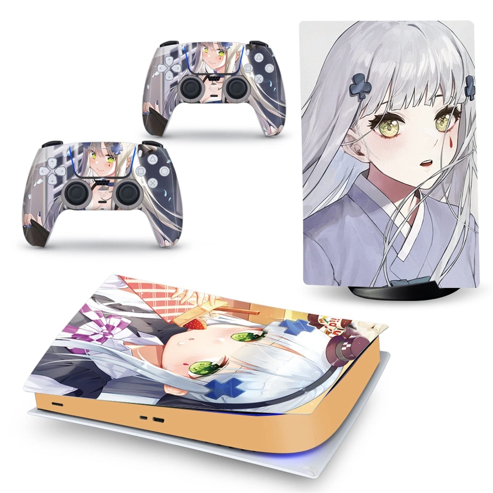Anime Console Vinyl Skin Decal for PS5 Disk Edition - Scratch-Resistant Protective Cover for 2 Controllers, Bubble-Free Application (Model 02269) - Perfect for Gaming Setups and Anime Fans