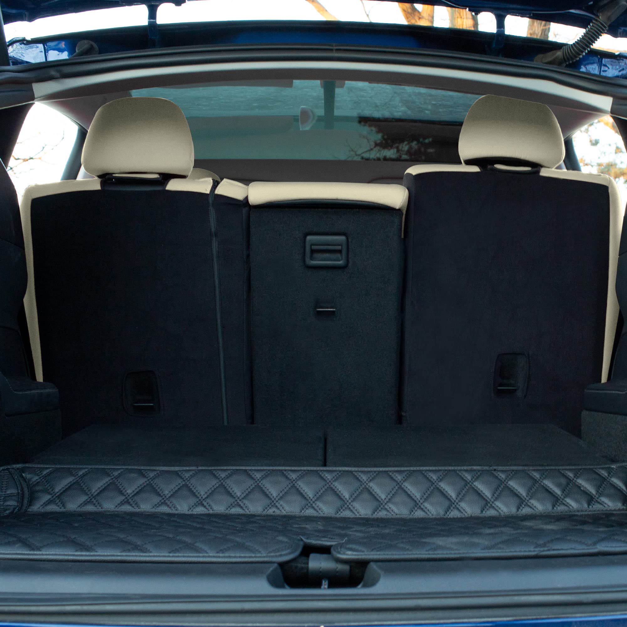 TLH Custom Fit Waterproof Beige Seat Covers for Tesla Model Y (2020-2024) - Rear Set | Premium Automotive Interior Accessories | Perfect for Road Trips & Family Protection
