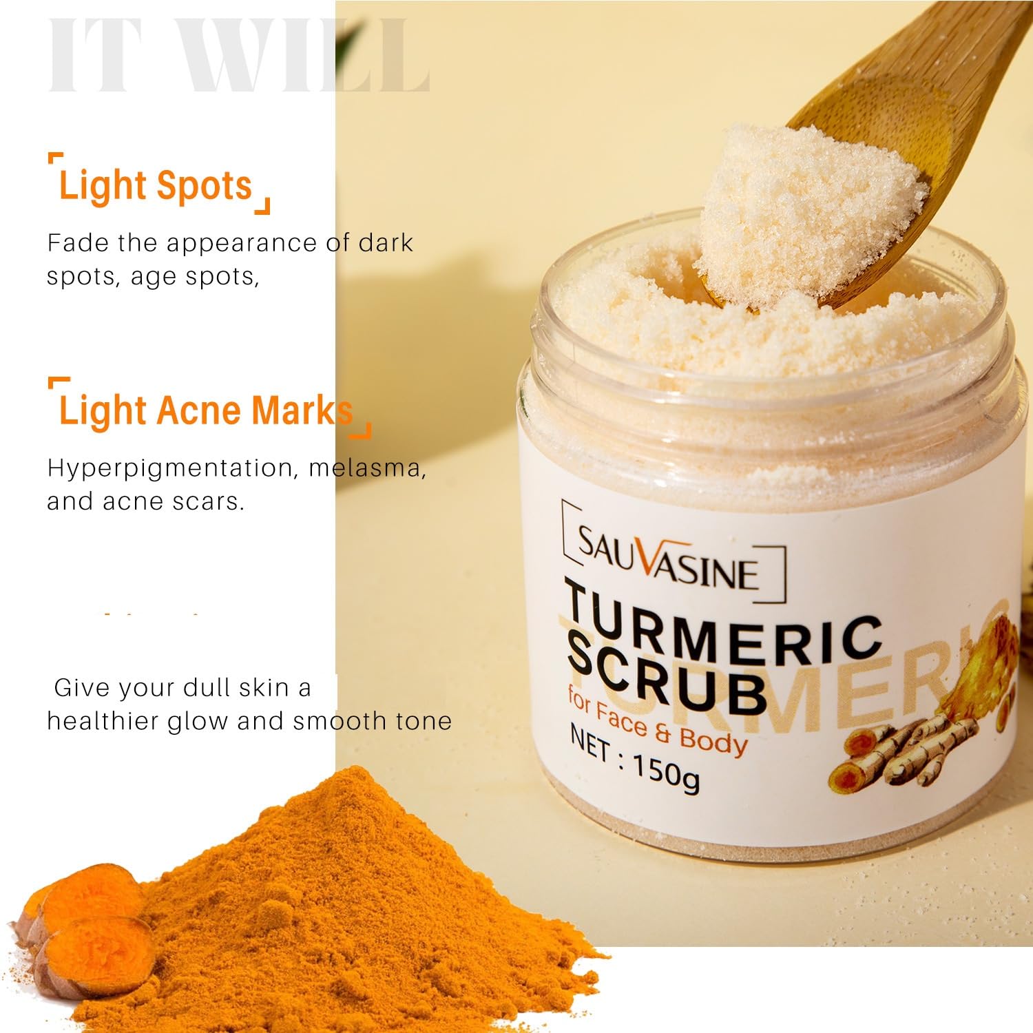 Organic Turmeric Body Scrub for Face & Lips - Exfoliating & Hydrating Skincare Treatment with Anti-Aging Benefits | Deep Cleansing Hand, Foot & Body Scrub for Women | Perfect for Spa Days, Dry Skin Care & Pre-Makeup Prep