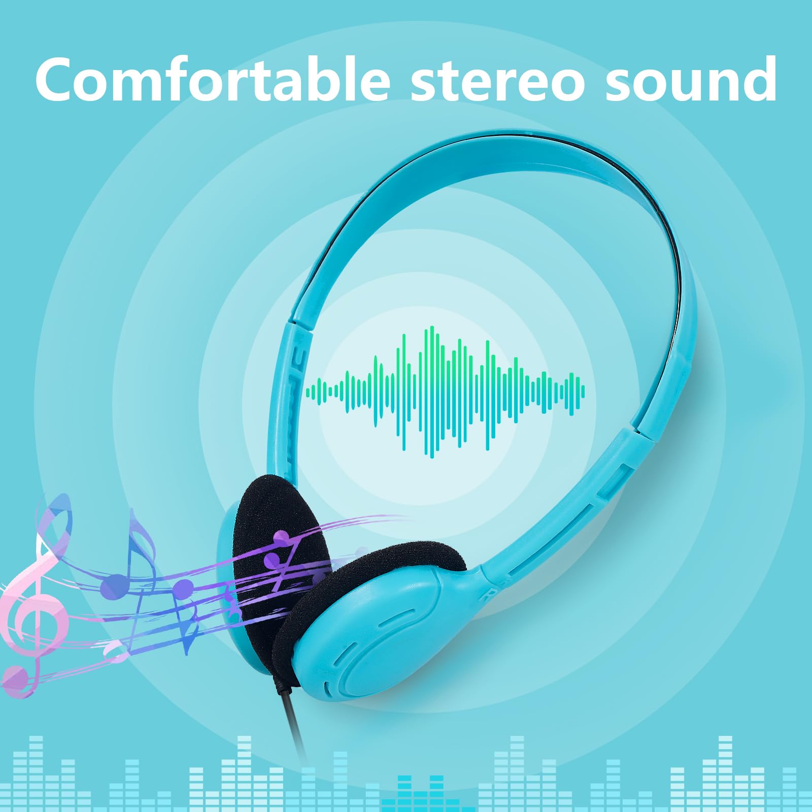 20 Pack Bulk Classroom Headphones for Kids - Adjustable On-Ear Headphones with 3.5mm Jack for School, Library, Online Learning & Home Study (Multi Color) - Perfect for Students, Teachers & Remote Education