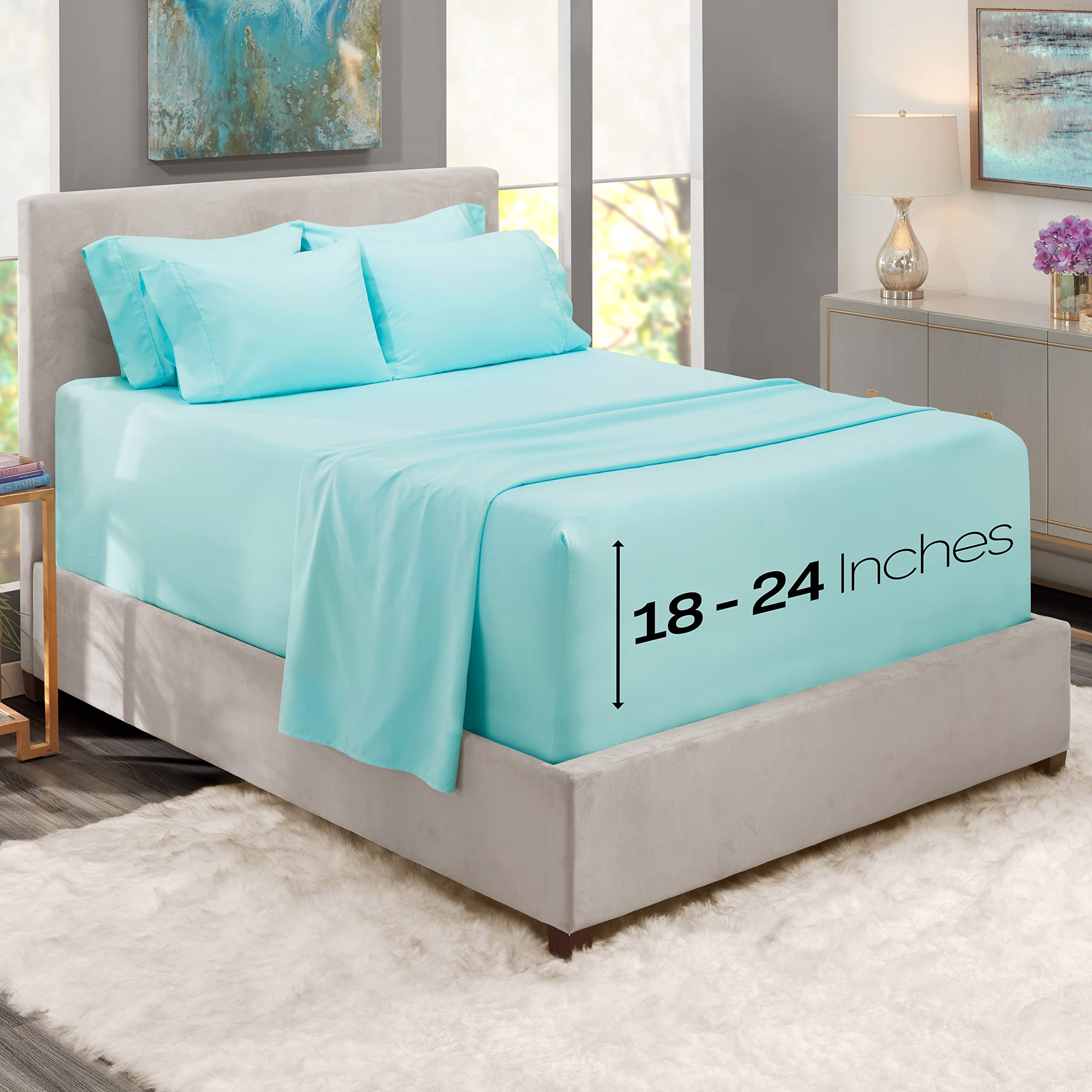 Nestl Extra Deep Pocket Queen Sheets Set - 6 Piece Soft Microfiber Bedding with Fade Resistant Technology - Queen Size, Light Blue - Perfect for Guest Rooms, Dorms & Cozy Bedrooms