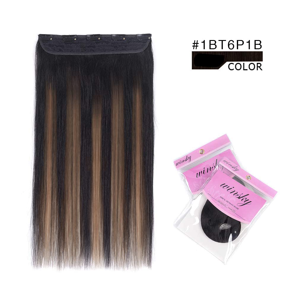 Winsky 18 Inch Real Human Hair Extensions Clip in - 80g Black Balayage Remy Hair Weft for Women (Color #1BT6P1B) | Natural Looking Hairpiece for Daily Styling, Parties & Special Occasions