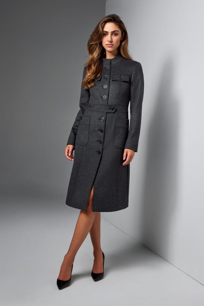 Gisele Women's Dark Grey Wool Cashmere Coat - Warm Winter Overcoat for Office, Travel & Formal Occasions