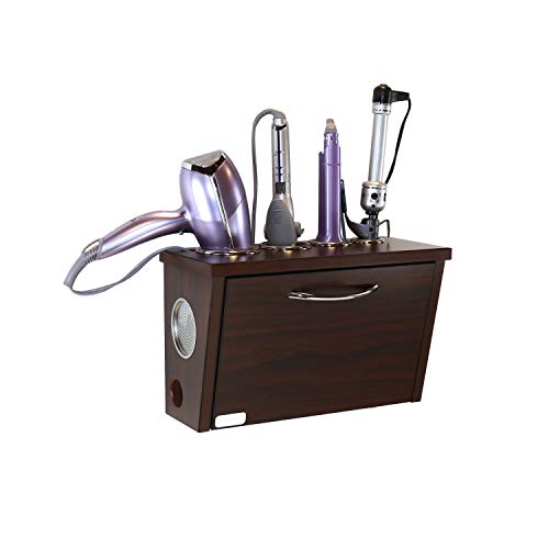POJJO Wall Mount Hair Tool Holder - Organizer for Curling Iron, Blow Dryer & Flat Iron - Space Saving Bathroom Storage (Java) - Perfect for Salon, Home & Travel Use
