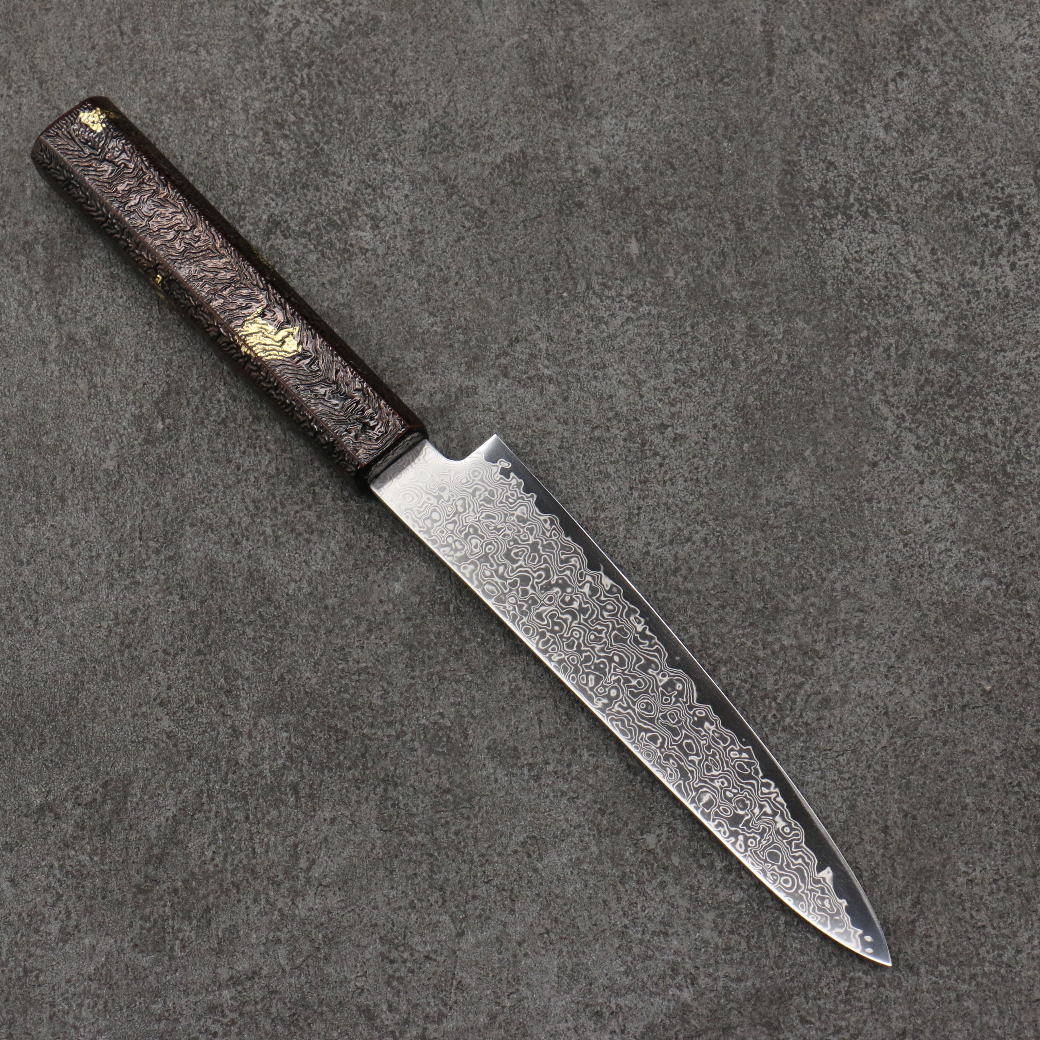 Premium Kanjyo SG2 Damascus Petty Utility Knife 150mm (6 Inch) - Purple Lacquered Handle - Japanese Kitchen Knife for Slicing, Peeling & Precision Tasks - Perfect for Chefs & Home Cooking